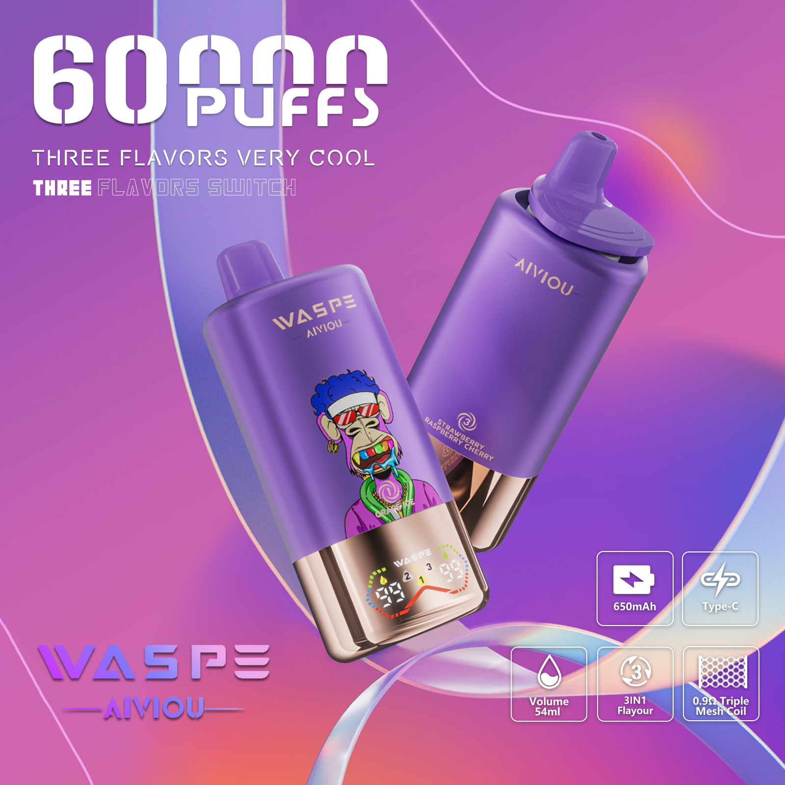 WASPE Bar 60000 60K Trekjes LED Display Wegwerp Vape - image 2