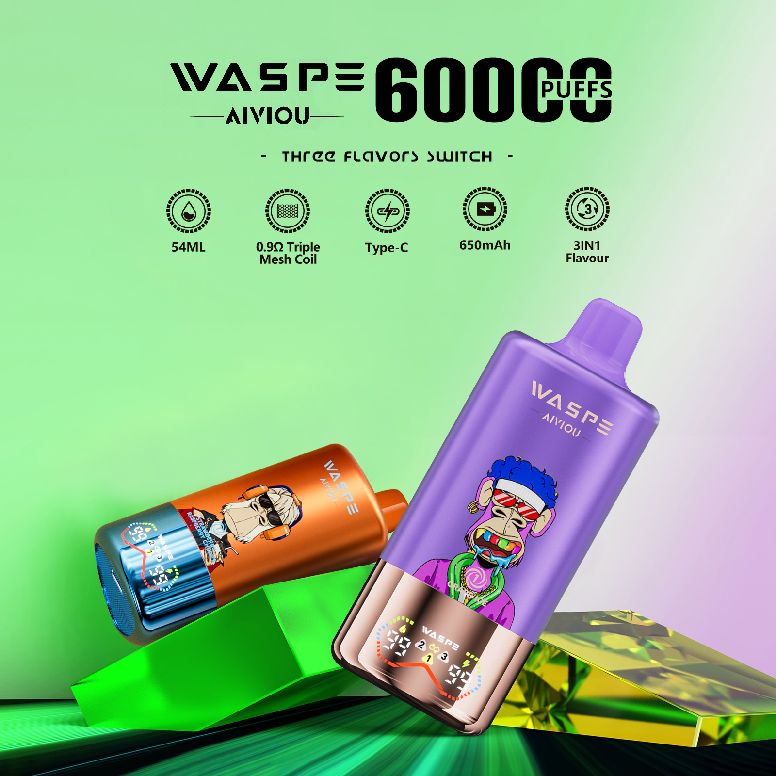 WASPE Bar 60000 60K Trekjes LED Display Wegwerp Vape - image 3