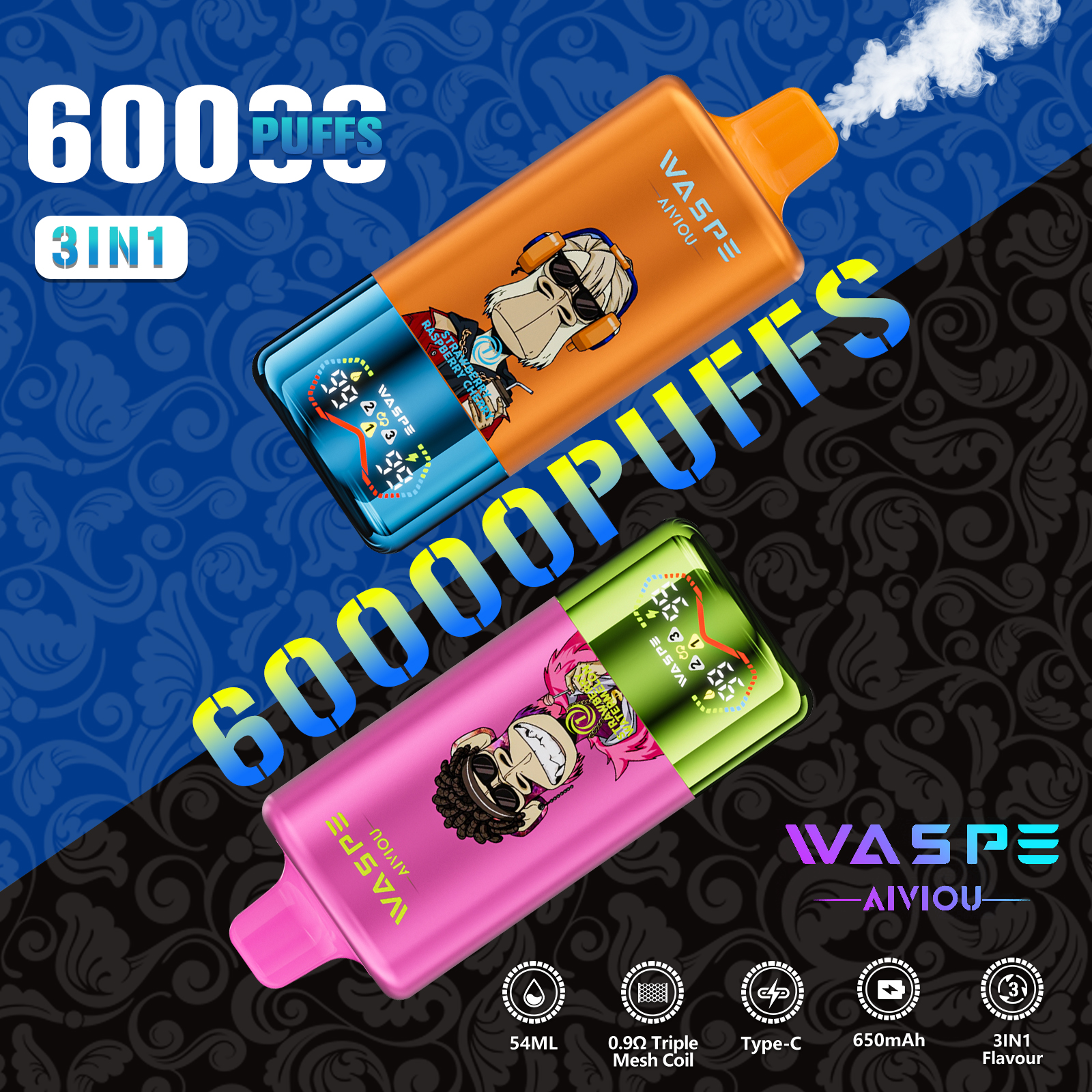 WASPE Bar 60000 60K Trekjes LED Display Wegwerp Vape - image 4