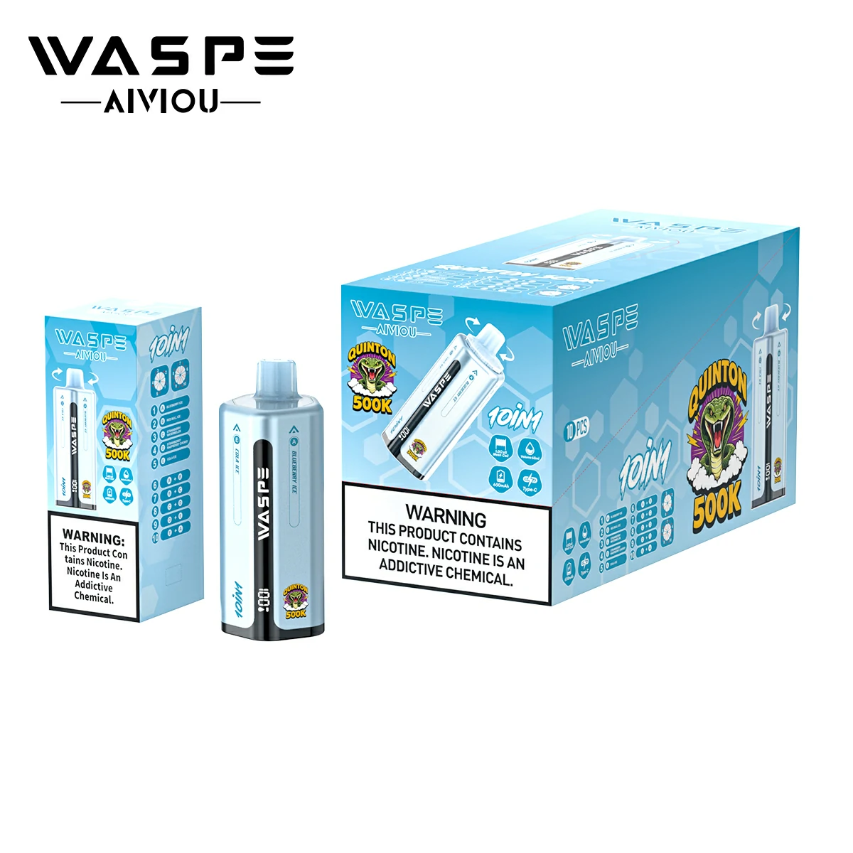 WASPE 10-in-1 Quinton 500000 500K Trekjes LED Scherm Wegwerp Vape - image 23