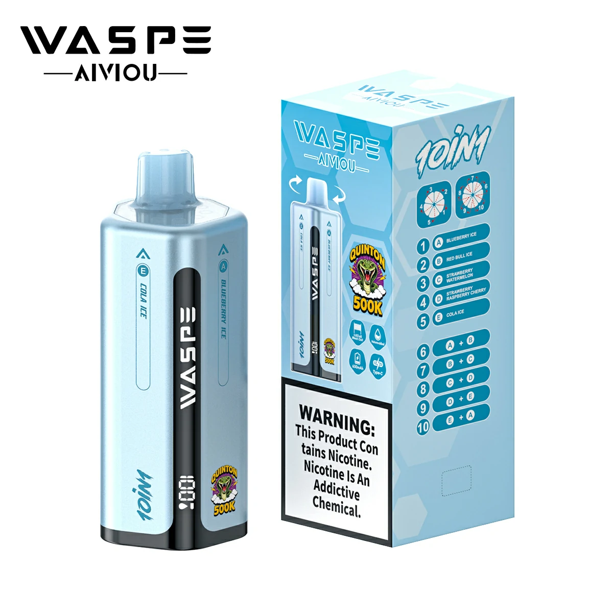WASPE 10-in-1 Quinton 500000 500K Trekjes LED Scherm Wegwerp Vape - image 16