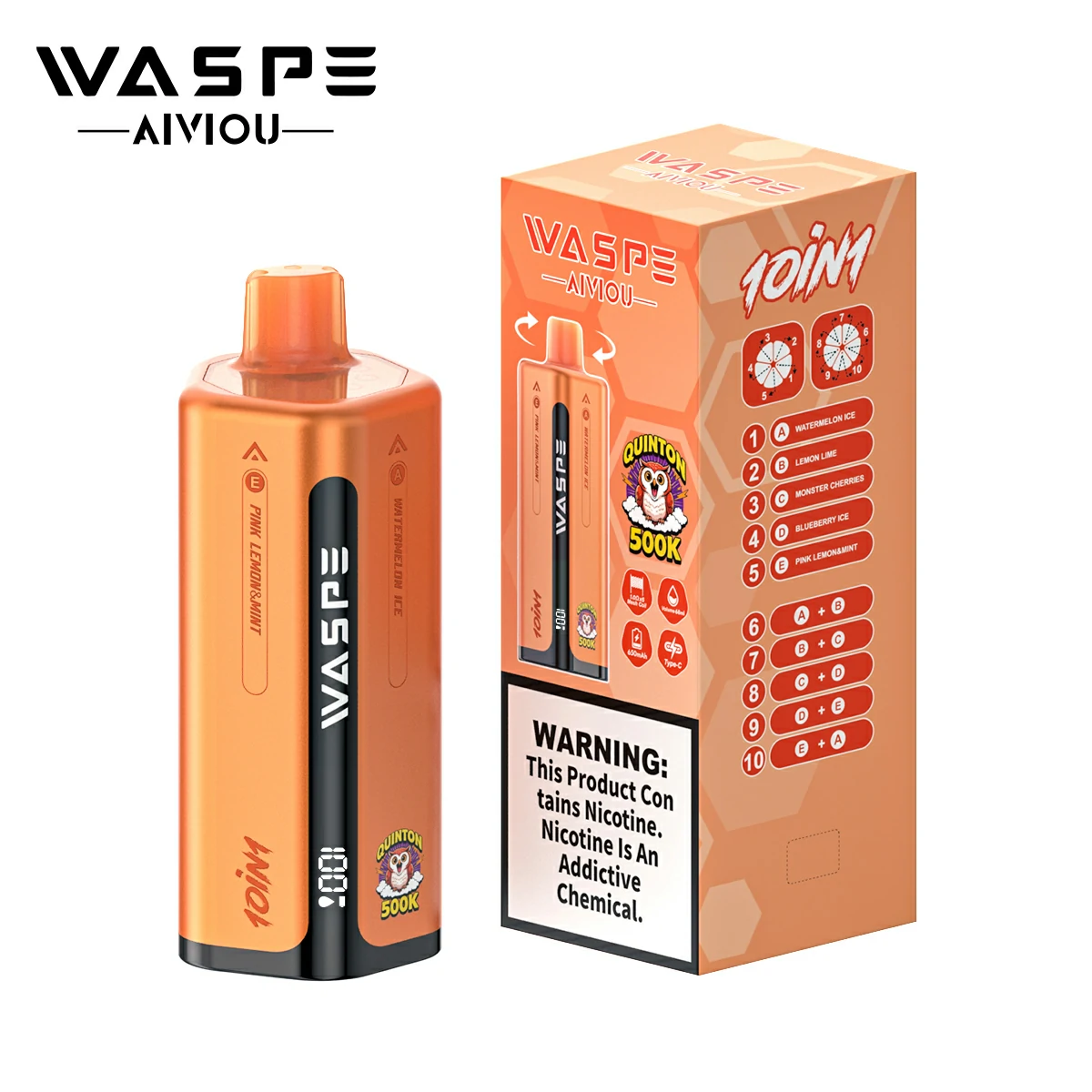 WASPE 10-in-1 Quinton 500000 500K Trekjes LED Scherm Wegwerp Vape - image 18