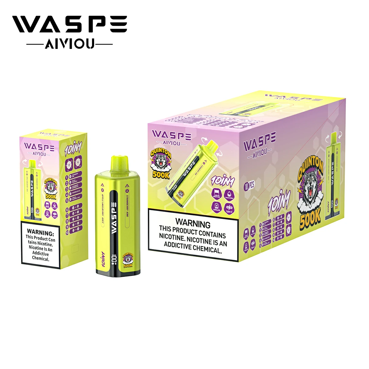 WASPE 10-in-1 Quinton 500000 500K Trekjes LED Scherm Wegwerp Vape - image 24