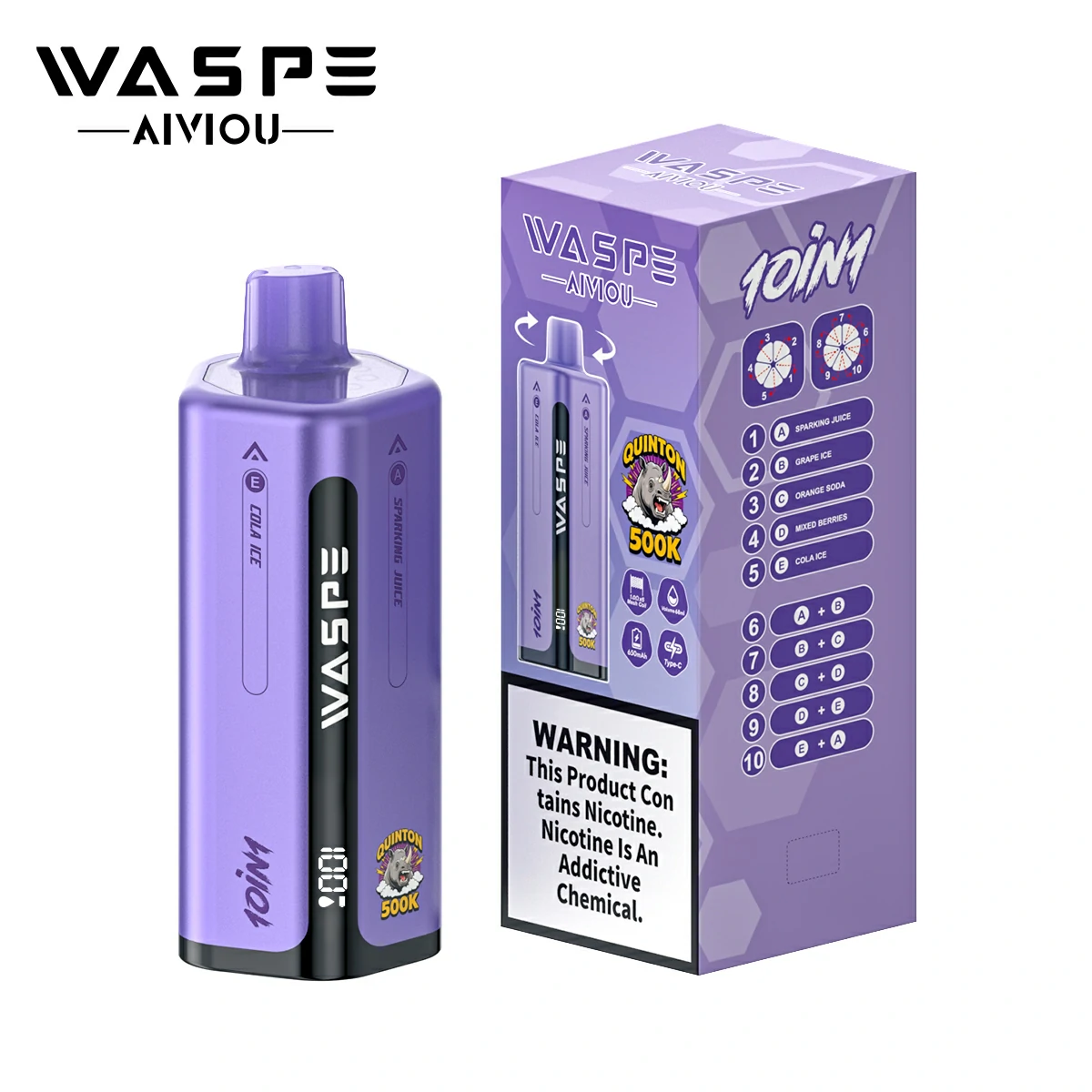 WASPE 10-in-1 Quinton 500000 500K Trekjes LED Scherm Wegwerp Vape - image 15