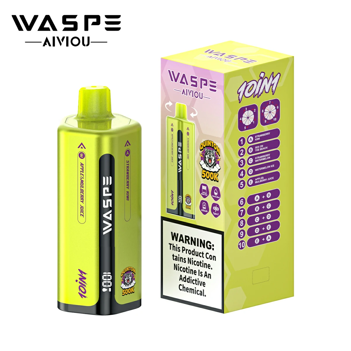 WASPE 10-in-1 Quinton 500000 500K Trekjes LED Scherm Wegwerp Vape - image 19