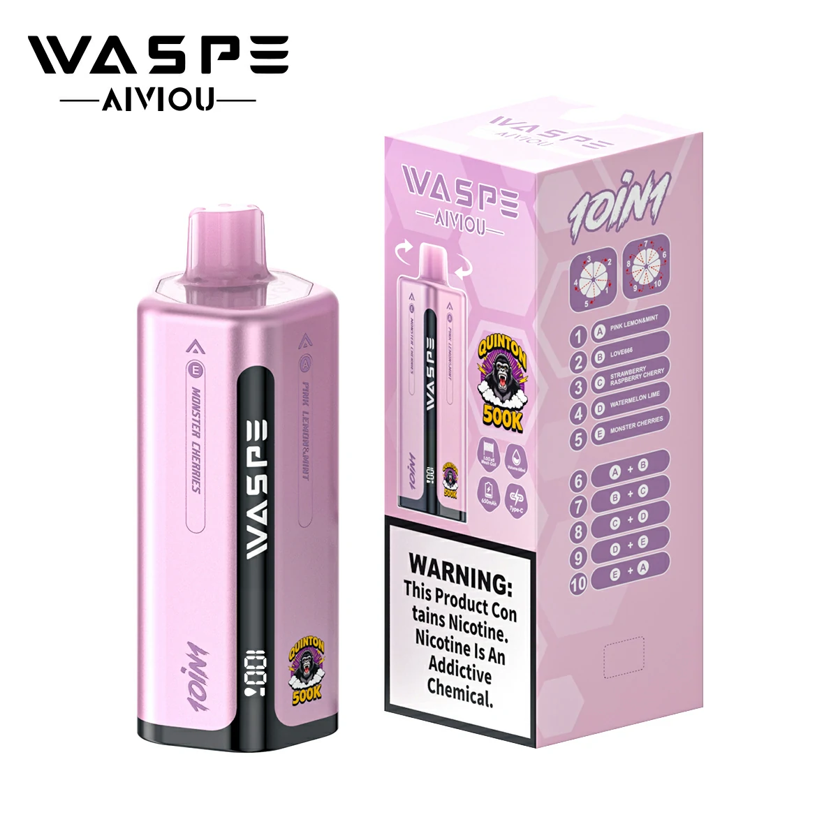 WASPE 10-in-1 Quinton 500000 500K Trekjes LED Scherm Wegwerp Vape - image 17