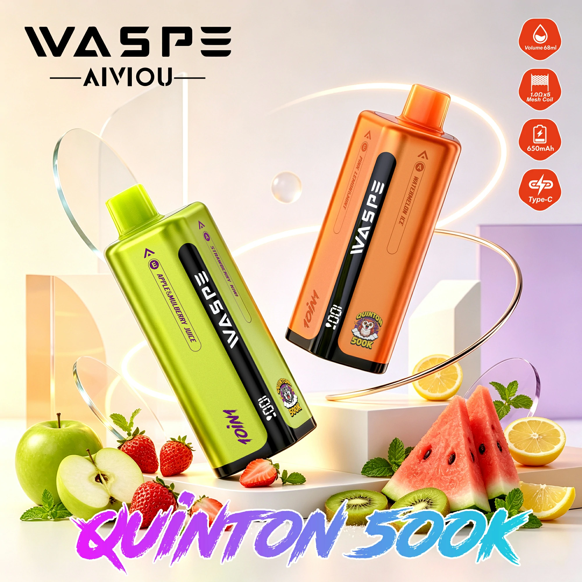 WASPE 10-in-1 Quinton 500000 500K Trekjes LED Scherm Wegwerp Vape - image 2
