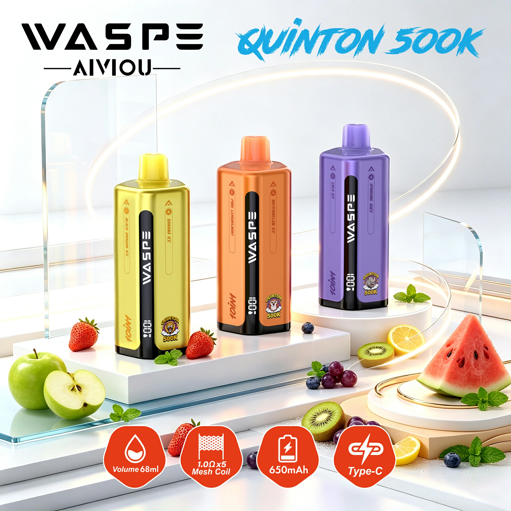 WASPE 10-in-1 Quinton 500000 500K Trekjes LED Scherm Wegwerp Vape - image 4