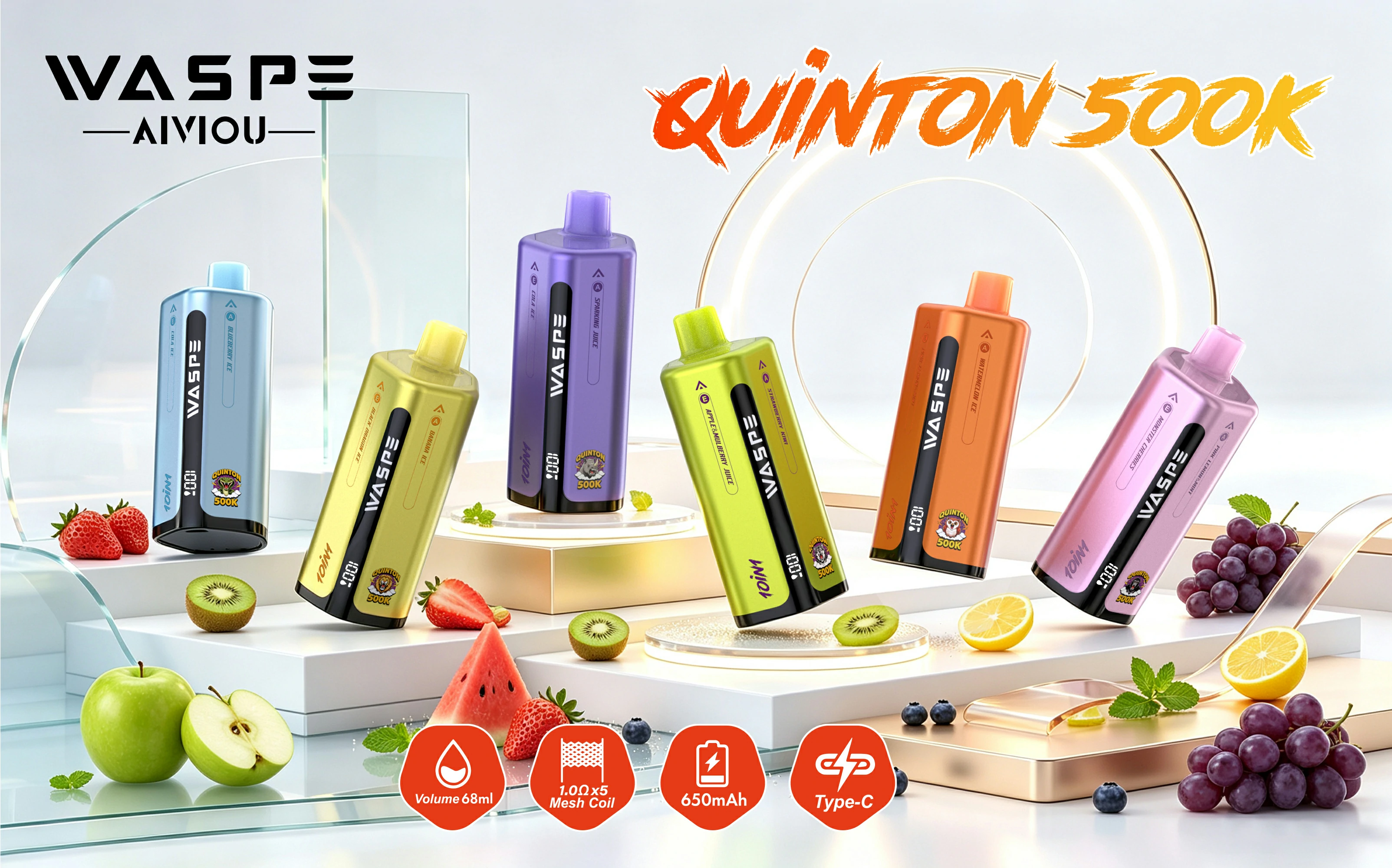 WASPE 10-in-1 Quinton 500000 500K Trekjes LED Scherm Wegwerp Vape - image 6
