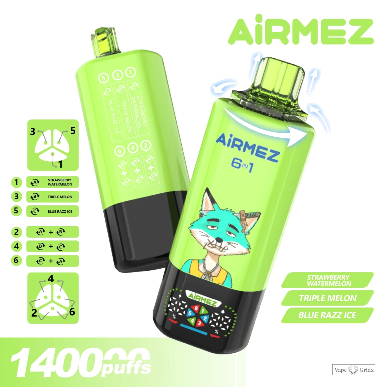 Airmez 140000 140K Trekjes 6-in-1 smaak System Wegwerp Vape - image 2