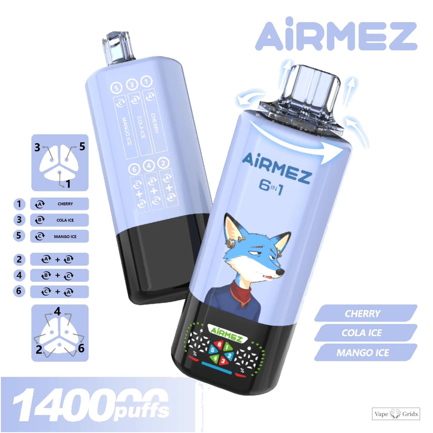 Airmez 140000 140K Trekjes 6-in-1 smaak System Wegwerp Vape - image 3