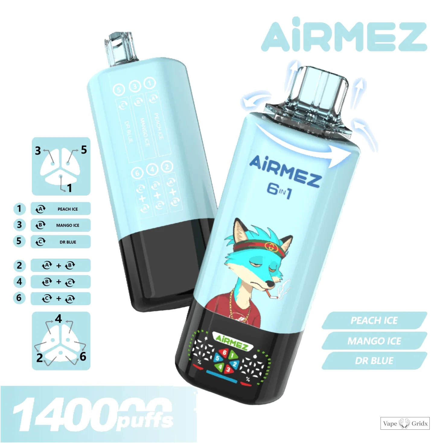 Airmez 140000 140K Trekjes 6-in-1 smaak System Wegwerp Vape - image 4