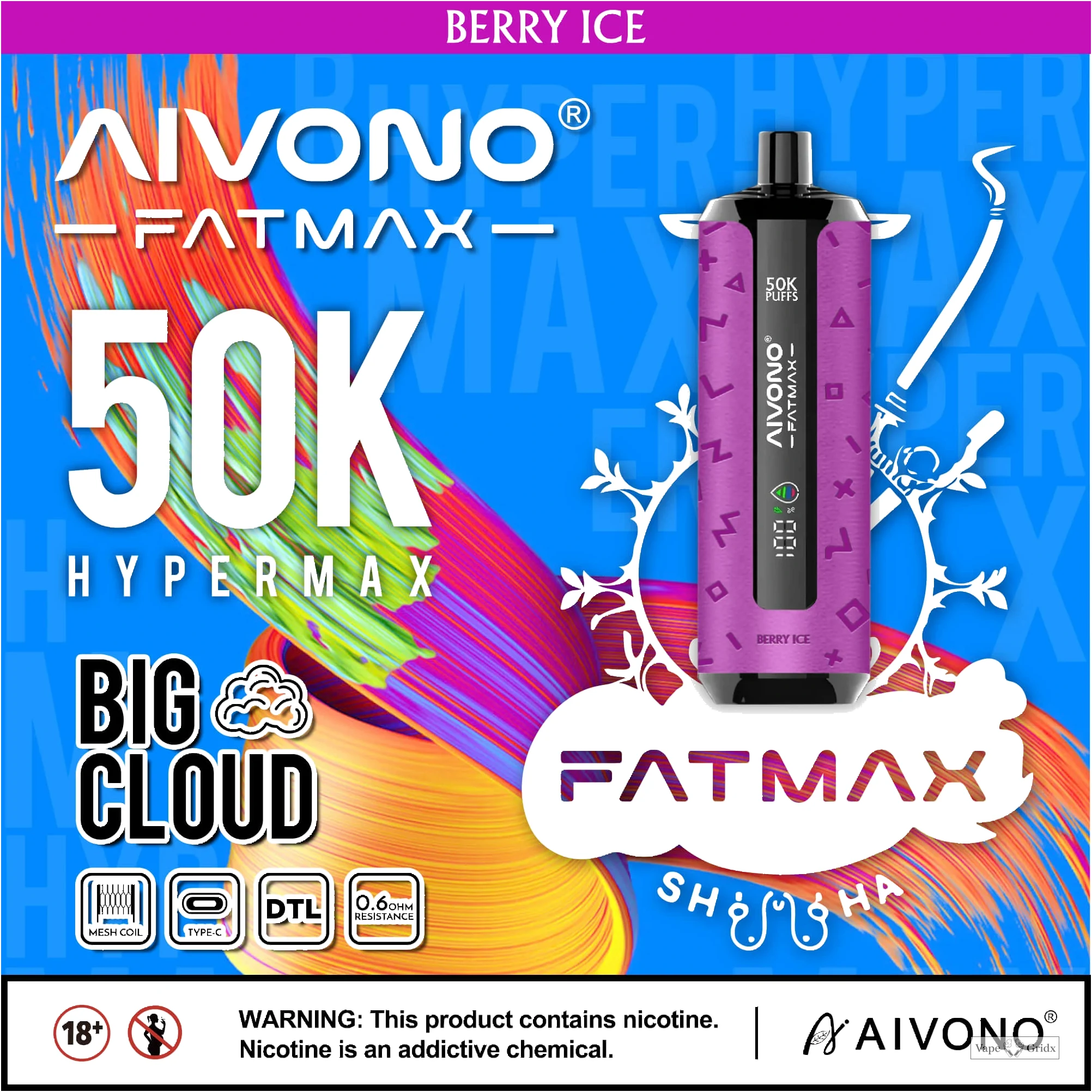 Aivono AIM FATMAX 50000 50K Trekjes Smart LCD Wegwerp vape