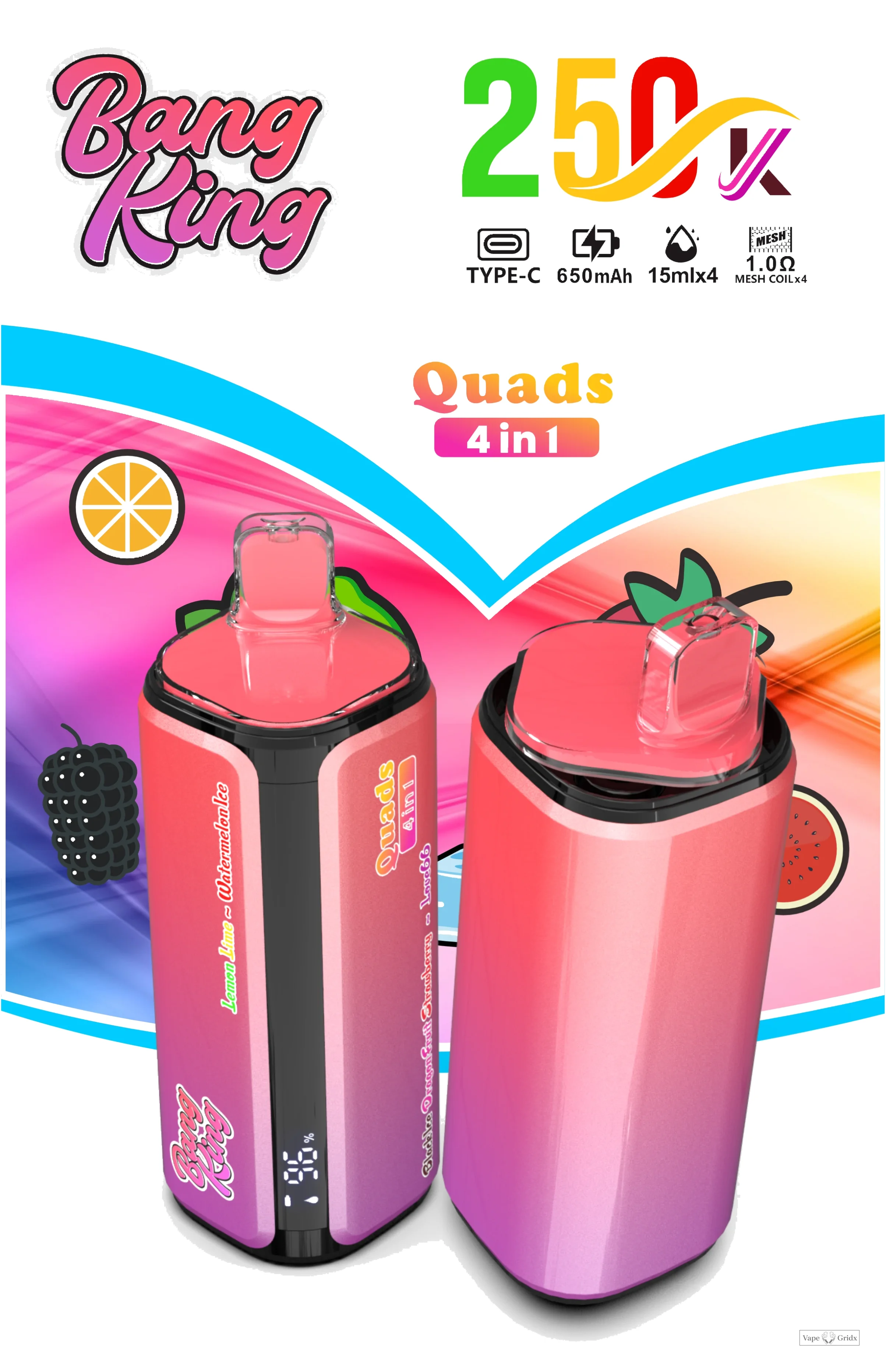 Bang King Quads 250000 250K Trekjes 4-in-1 Wegwerp vape - image 2