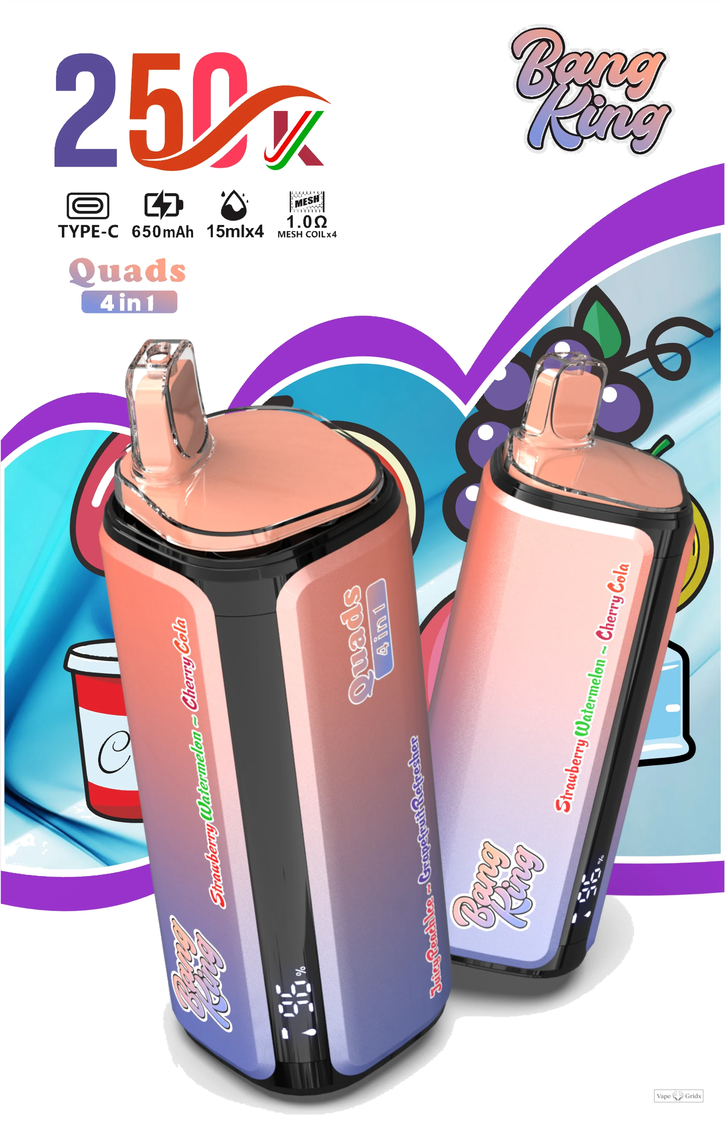 Bang King Quads 250000 250K Trekjes 4-in-1 Wegwerp vape - image 7