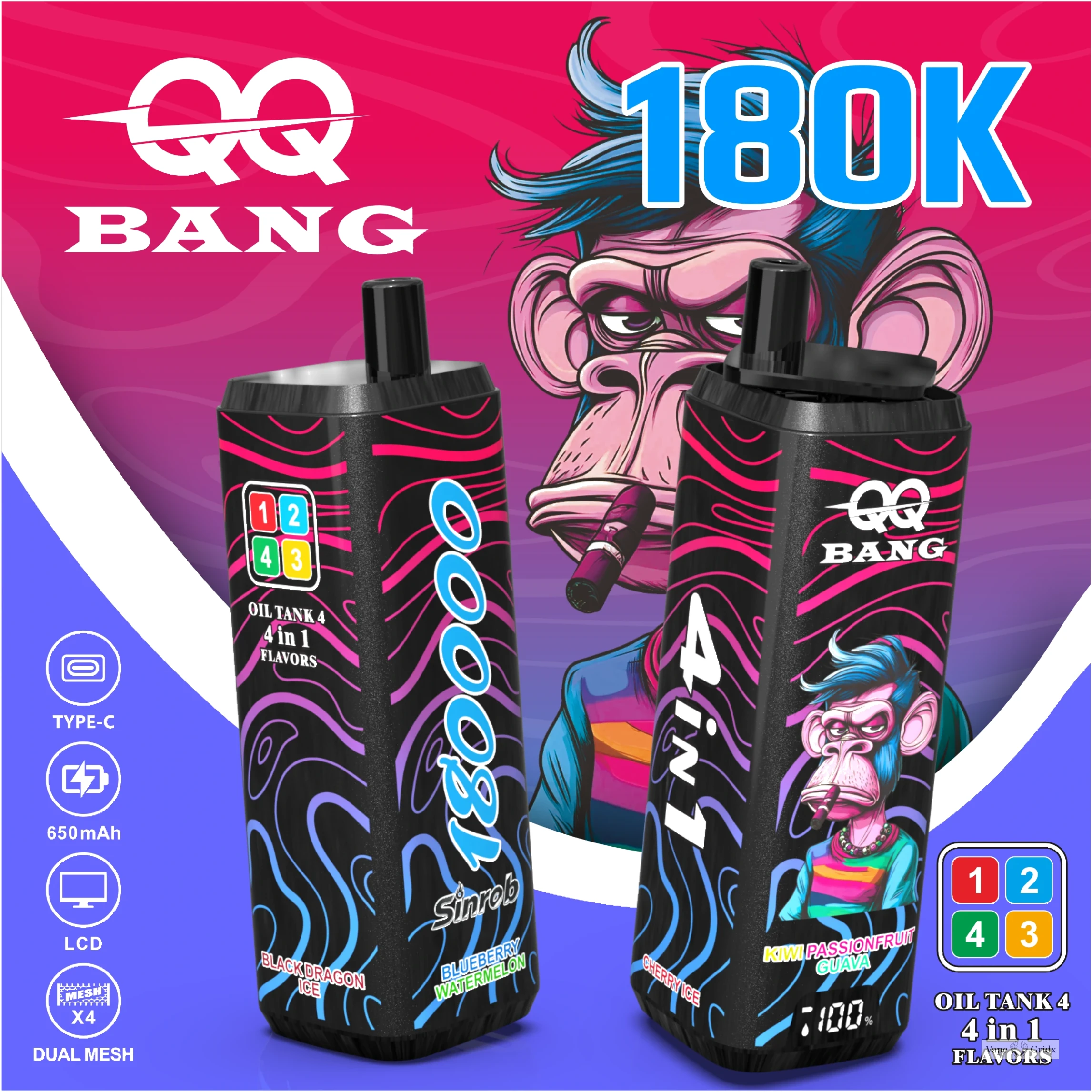 Bang QQ 180000 180K Trekjes 4-in-1 Wegwerp vape