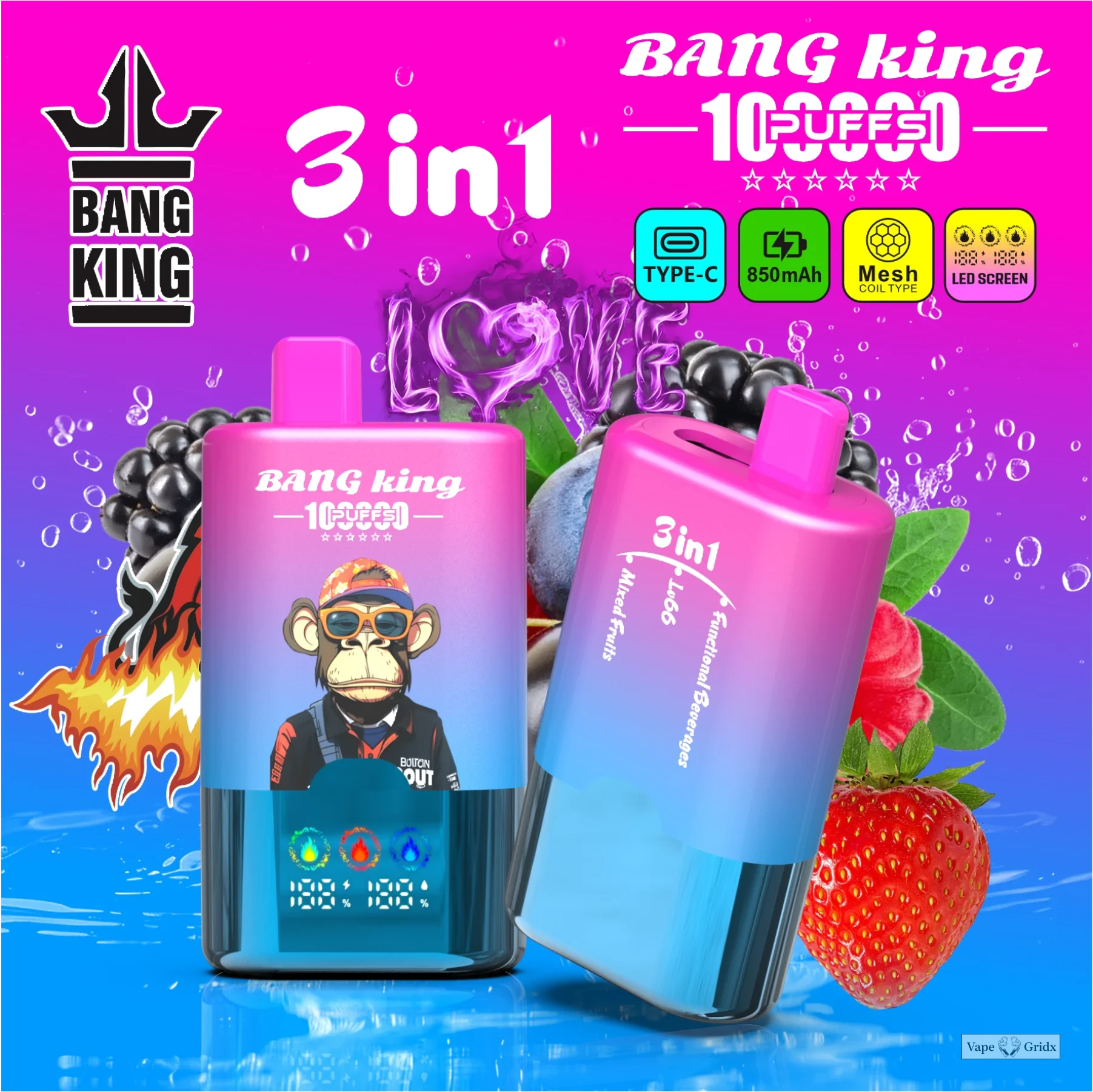 Bang King 3-in-1 100000 100K Trekjes Wegwerp vape