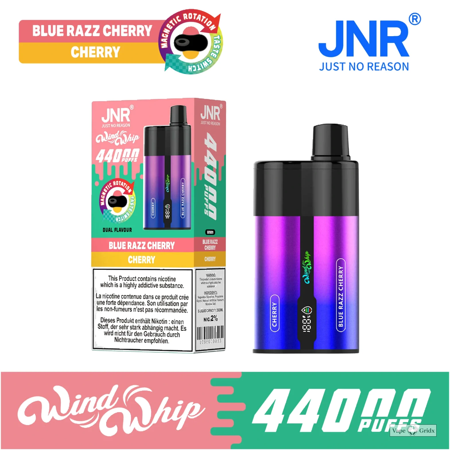 JNR Wind Whip 44000 44K Trekjes Dual smaak Wegwerp vape