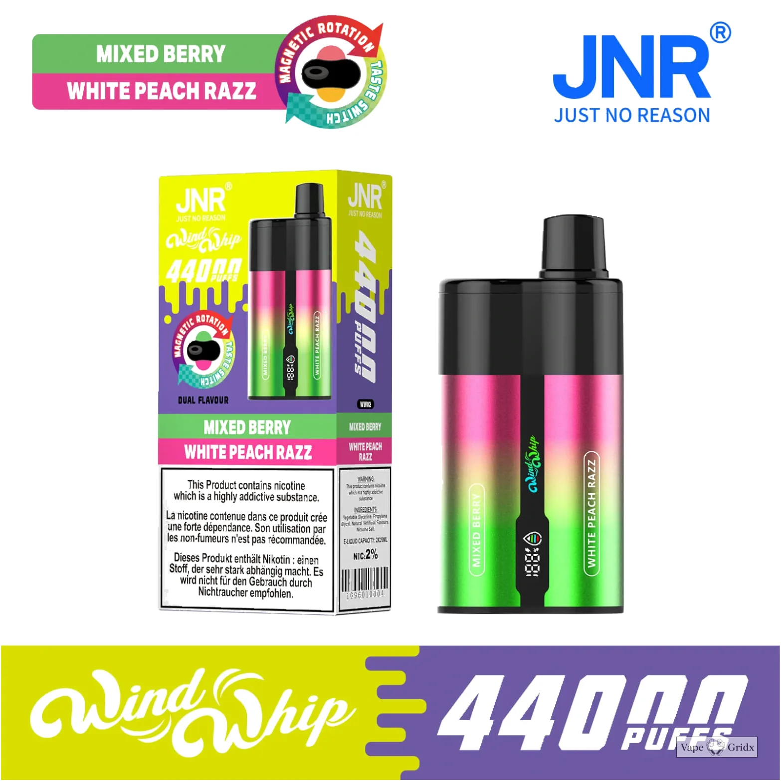 JNR Wind Whip 44000 44K Trekjes Dual smaak Wegwerp vape - image 2
