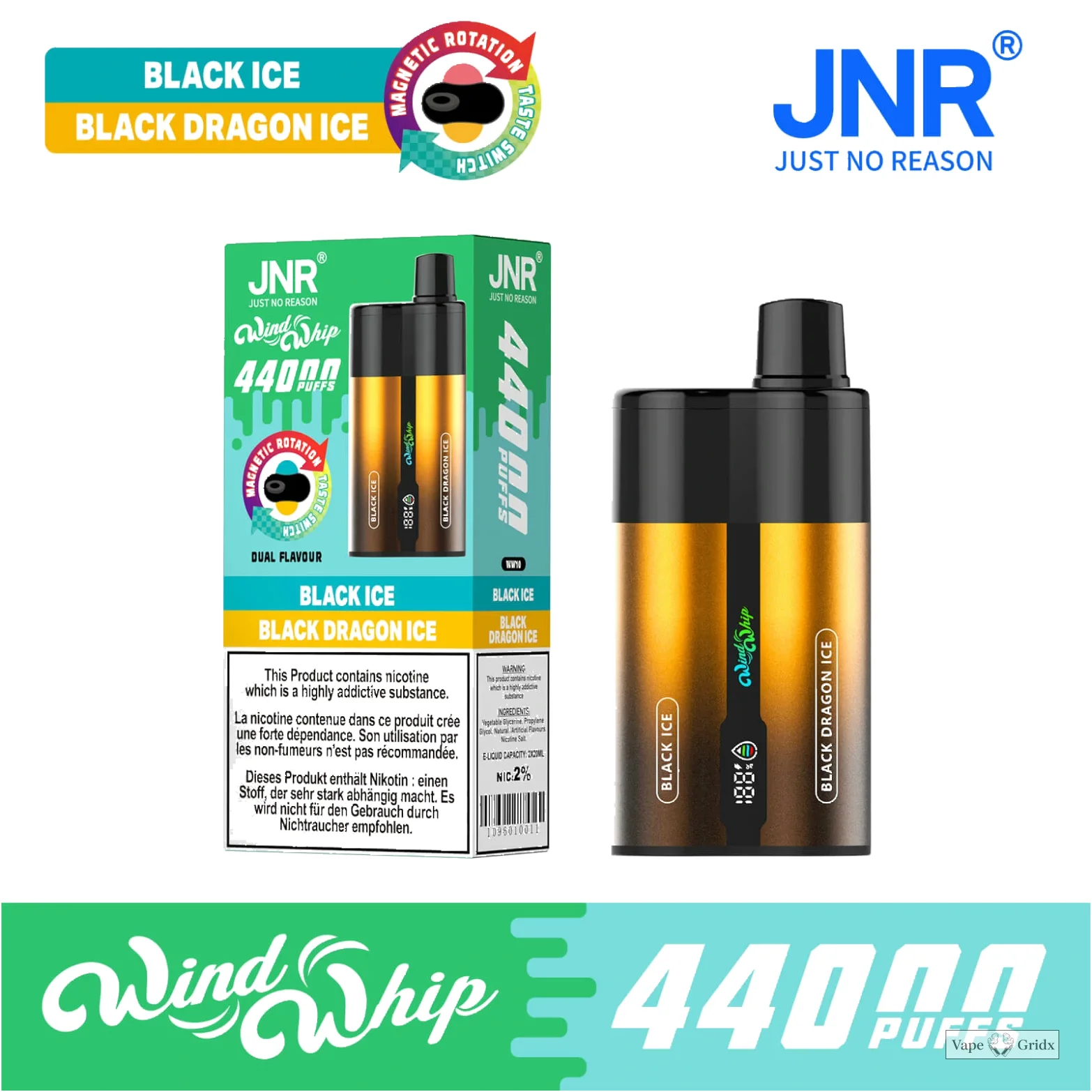 JNR Wind Whip 44000 44K Trekjes Dual smaak Wegwerp vape - image 10