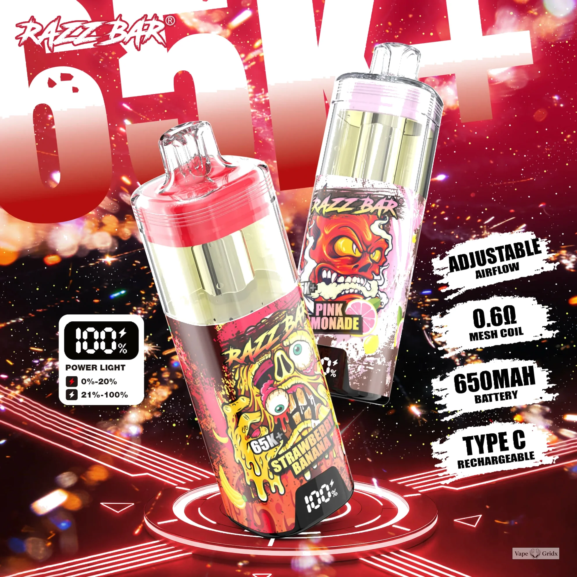 Razz Bar Smart Screen 65000 65K Trekjes Wegwerp vape - image 7
