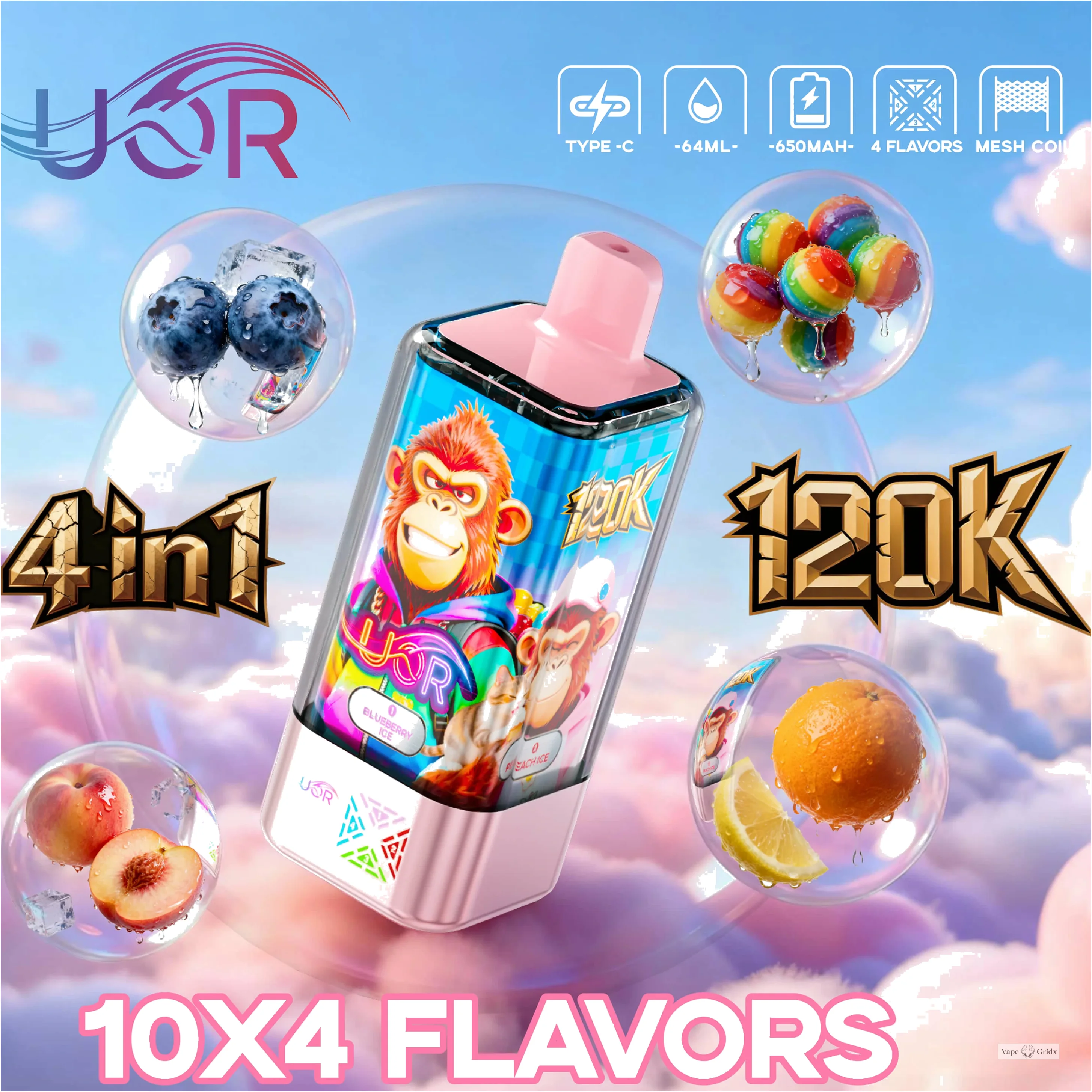 UOR 4-in-1 120000 120K Trekjes schakelbare smaken Wegwerp vape - image 7