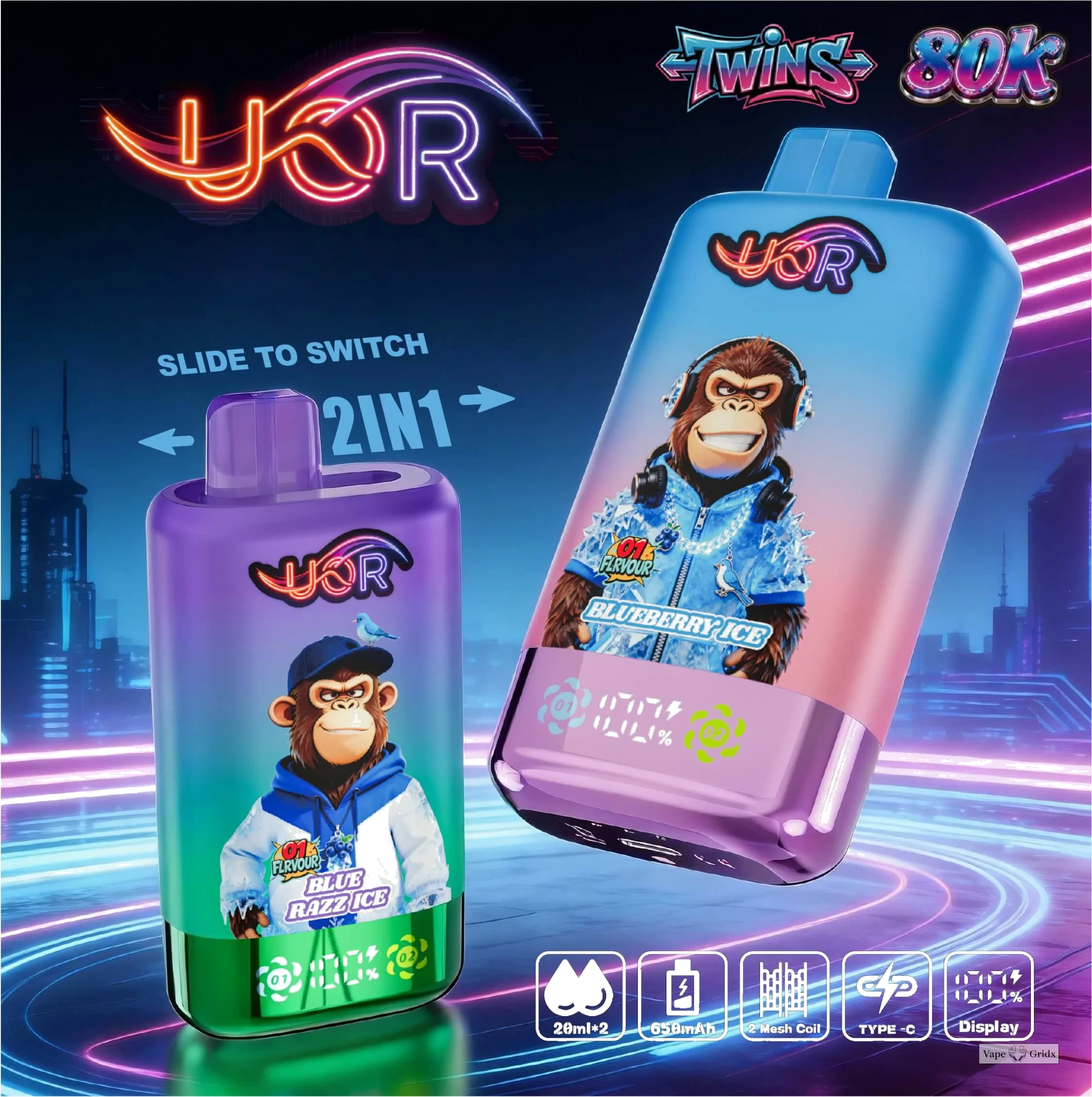 UOR Twins 80000 80K Trekjes Dual smaak Wegwerp vape