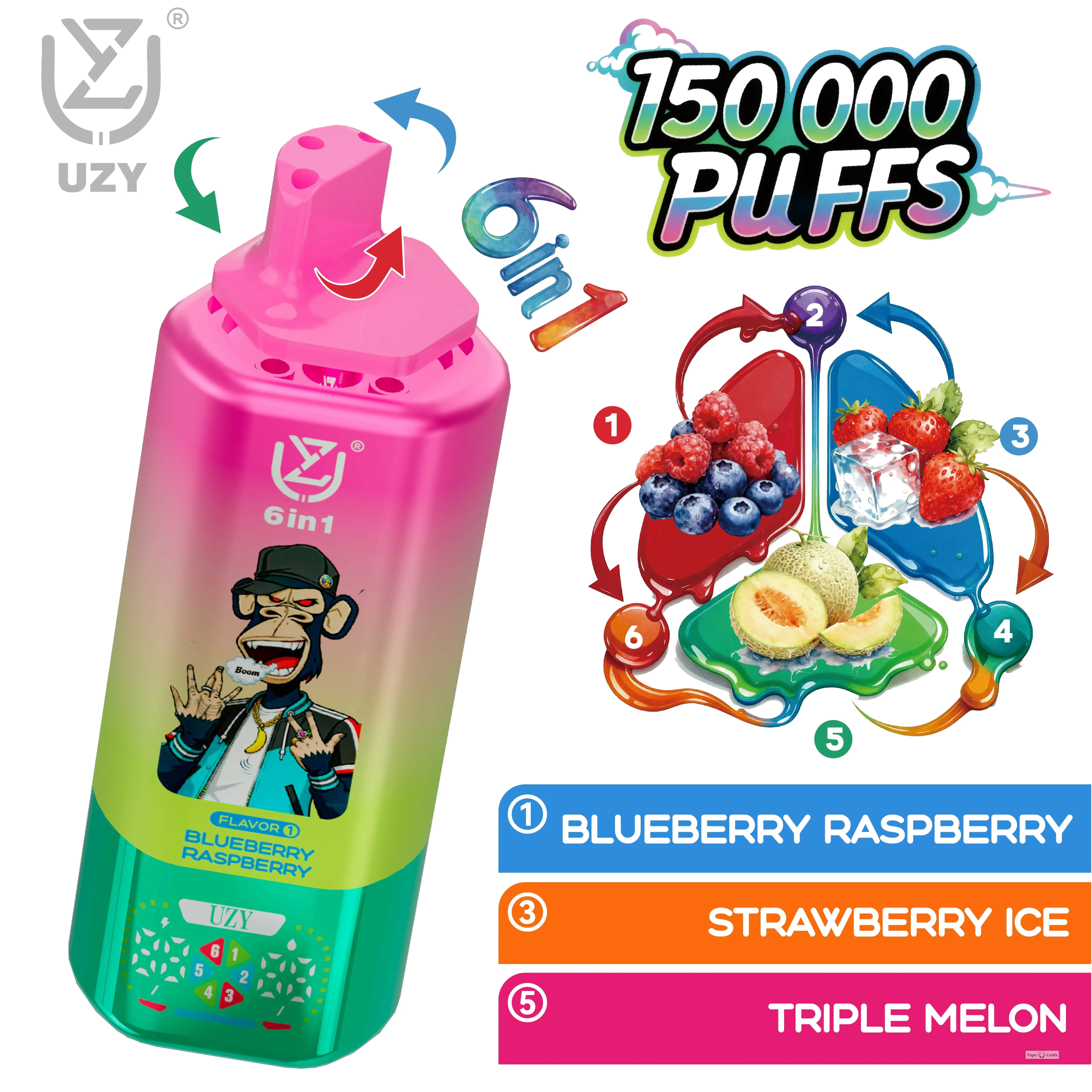 UZY 6-in-1 150000 150K Trekjes Zes smaken Wegwerp vape - image 4