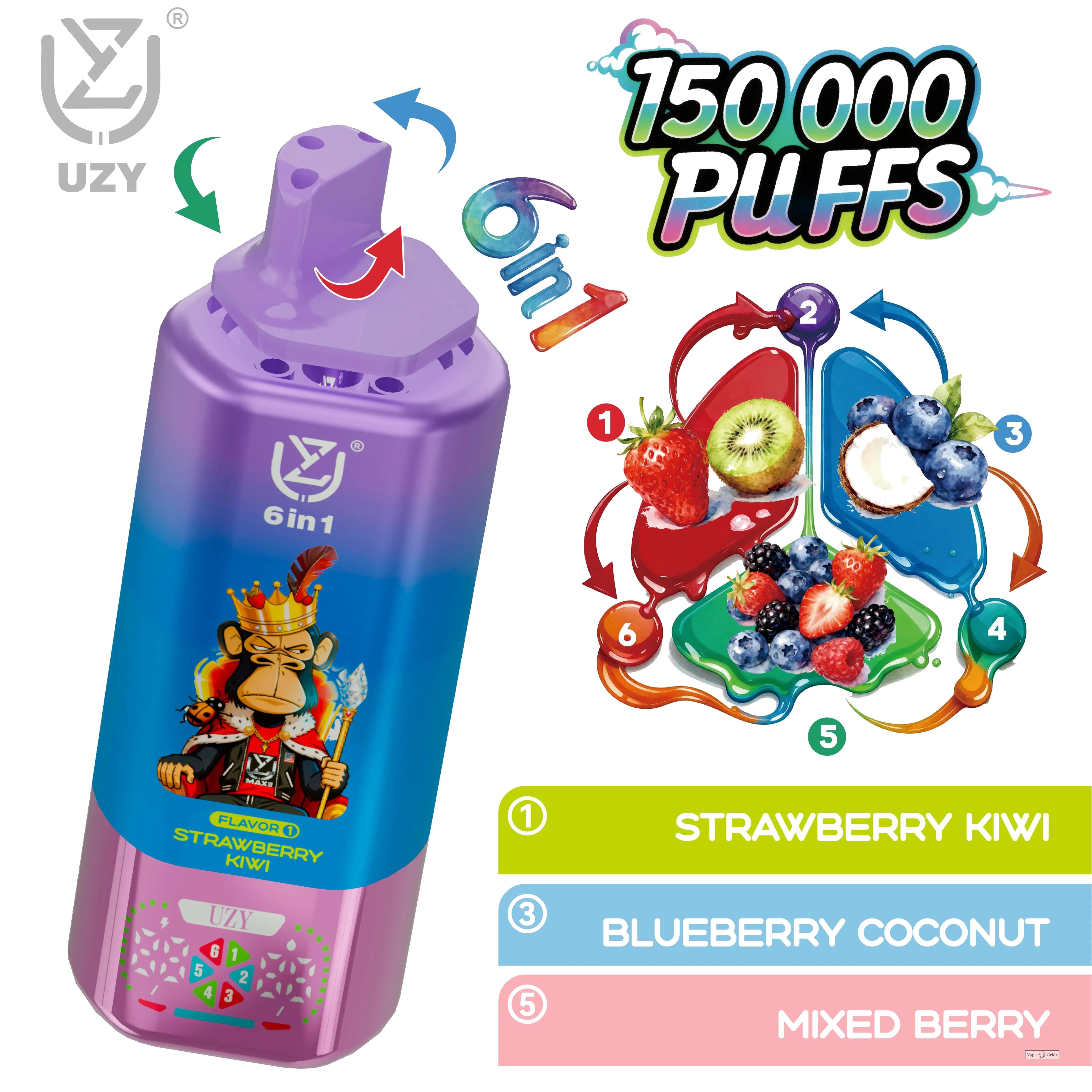 UZY 6-in-1 150000 150K Trekjes Zes smaken Wegwerp vape - image 5