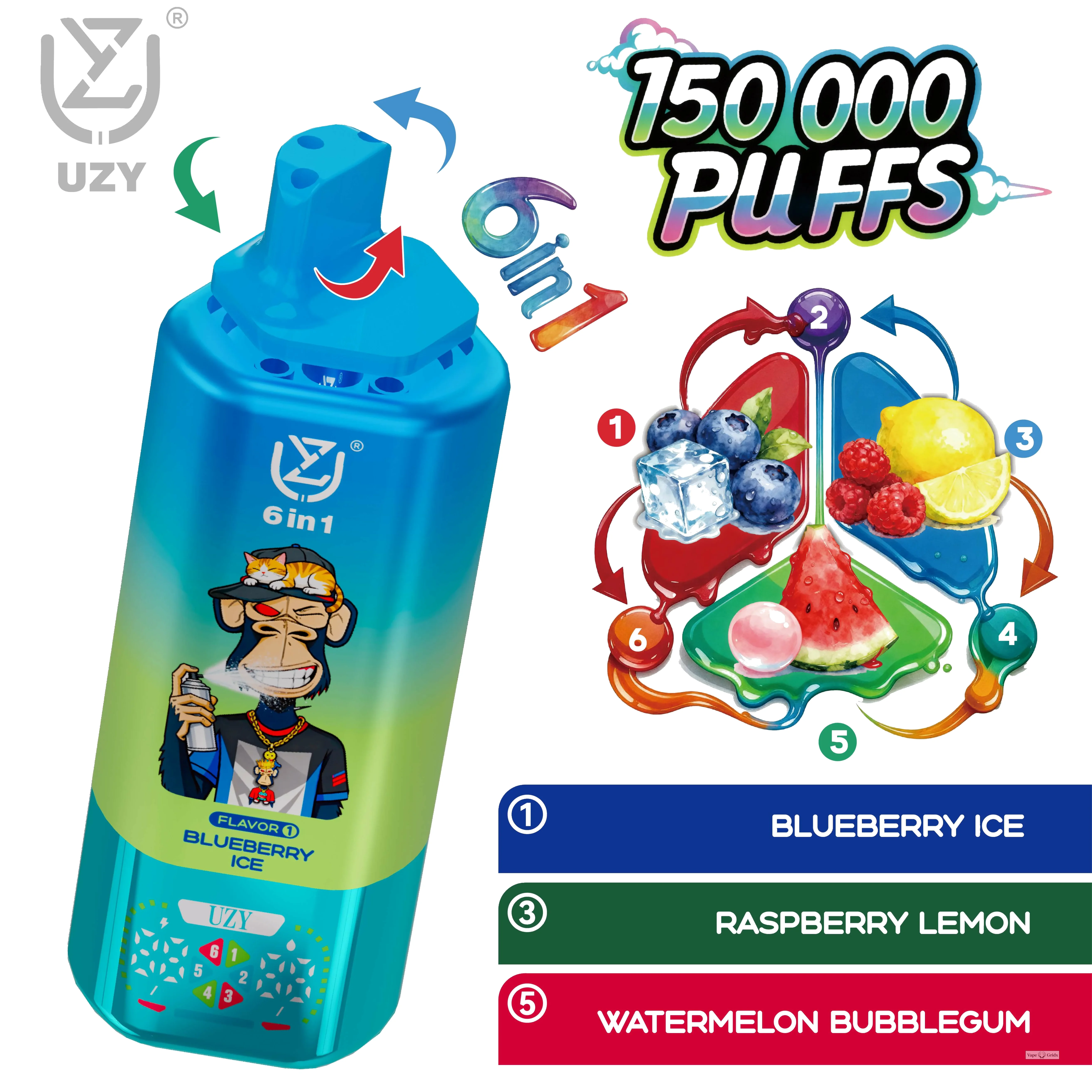 UZY 6-in-1 150000 150K Trekjes Zes smaken Wegwerp vape - image 7