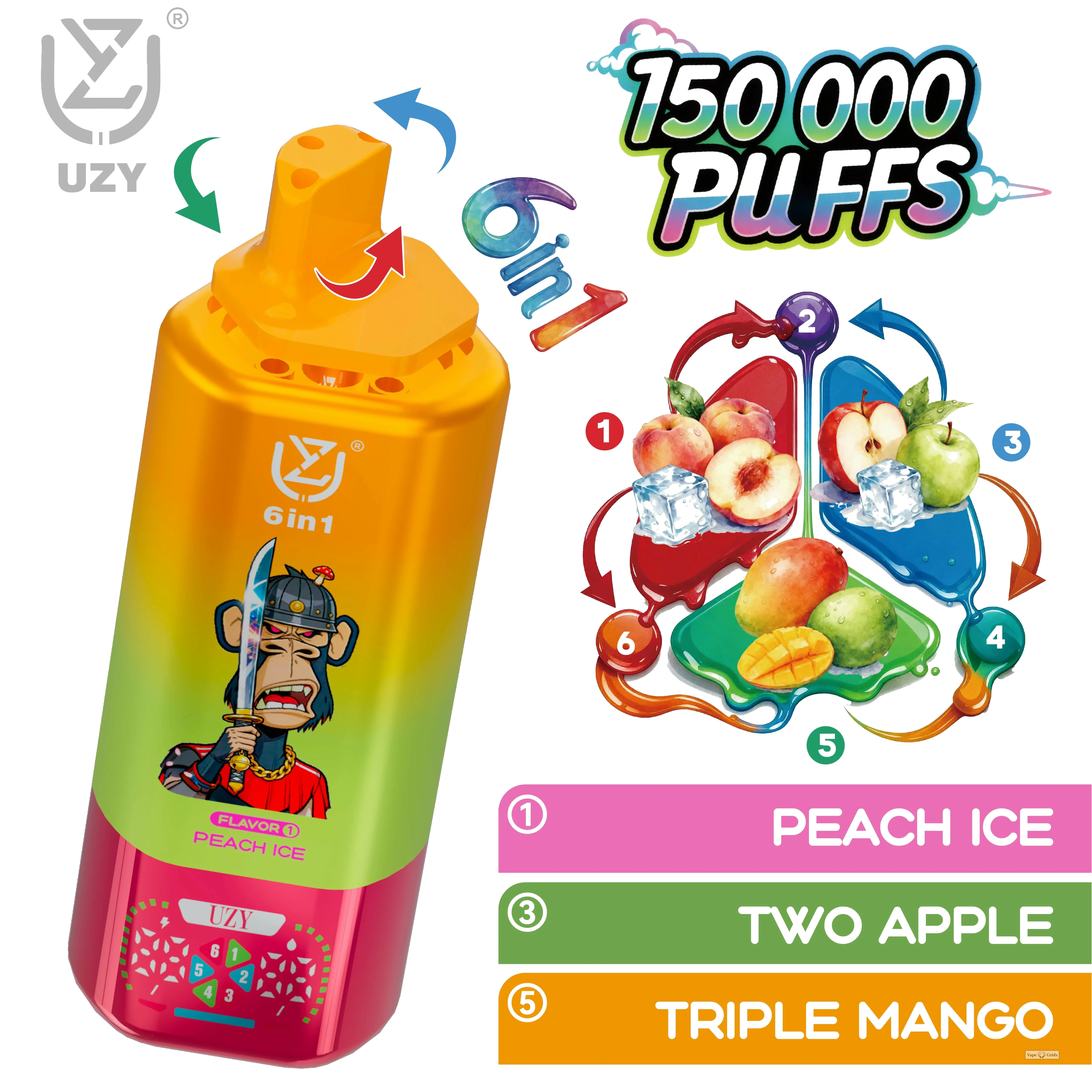UZY 6-in-1 150000 150K Trekjes Zes smaken Wegwerp vape - image 9