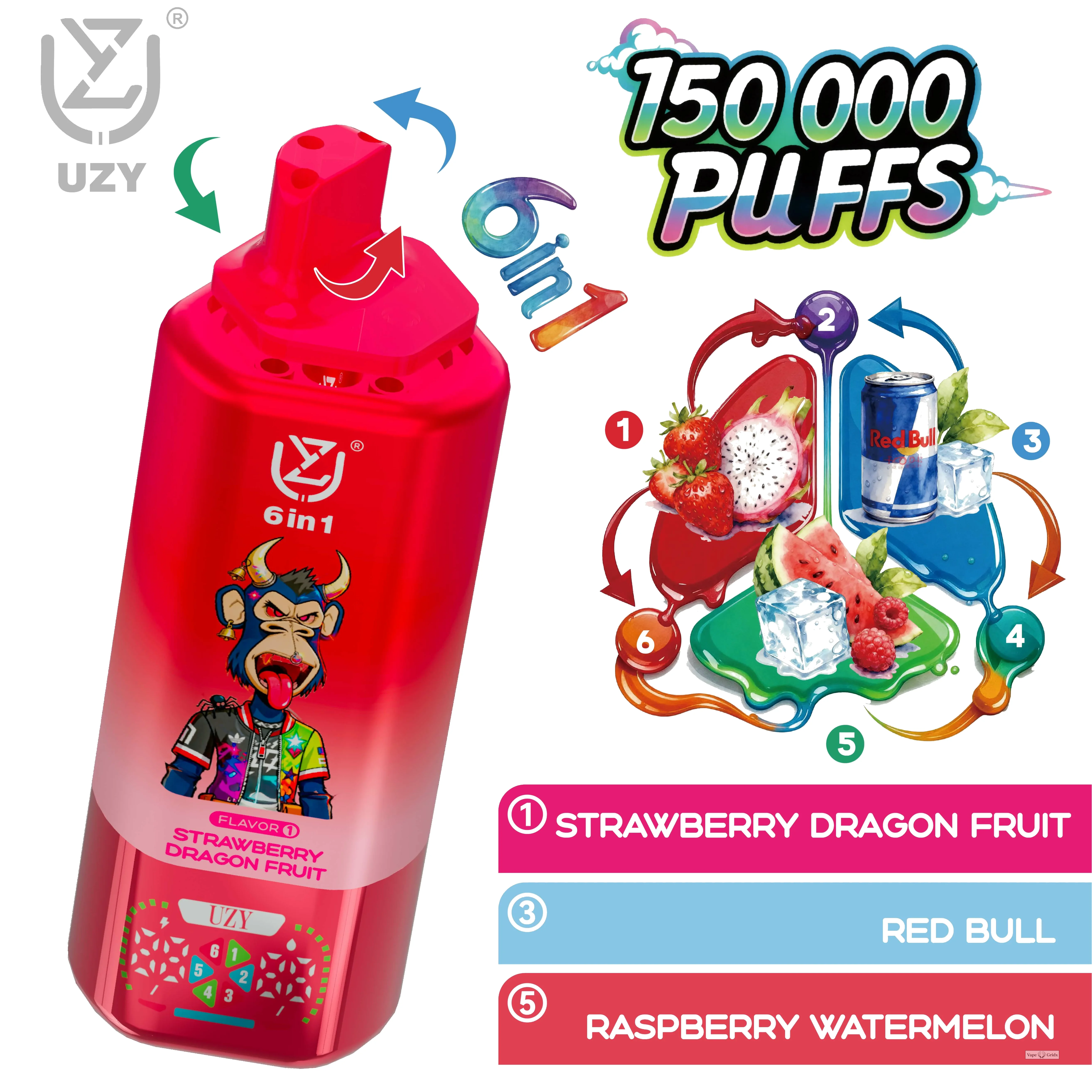 UZY 6-in-1 150000 150K Trekjes Zes smaken Wegwerp vape - image 10