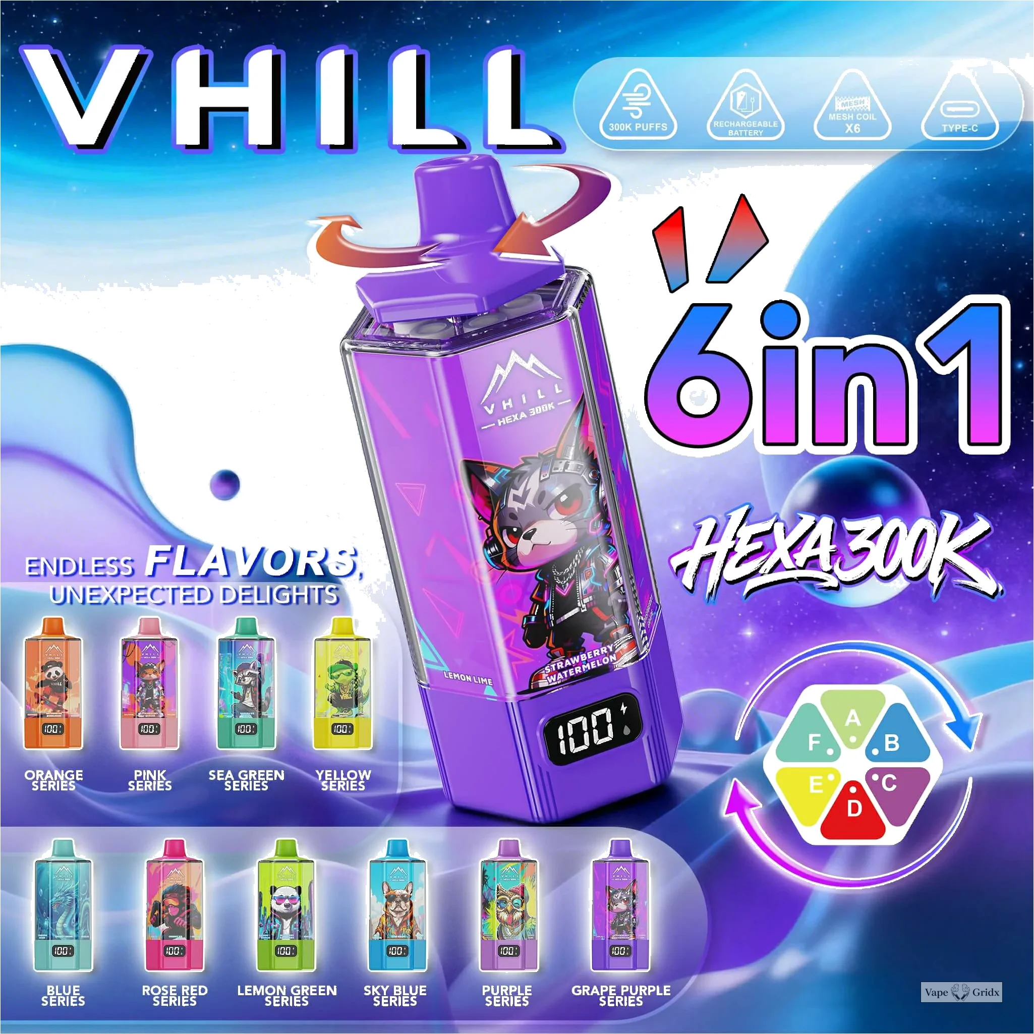 VHILL HEXA 300000 300K Trekjes 6-in-1 Wegwerp vape - image 8