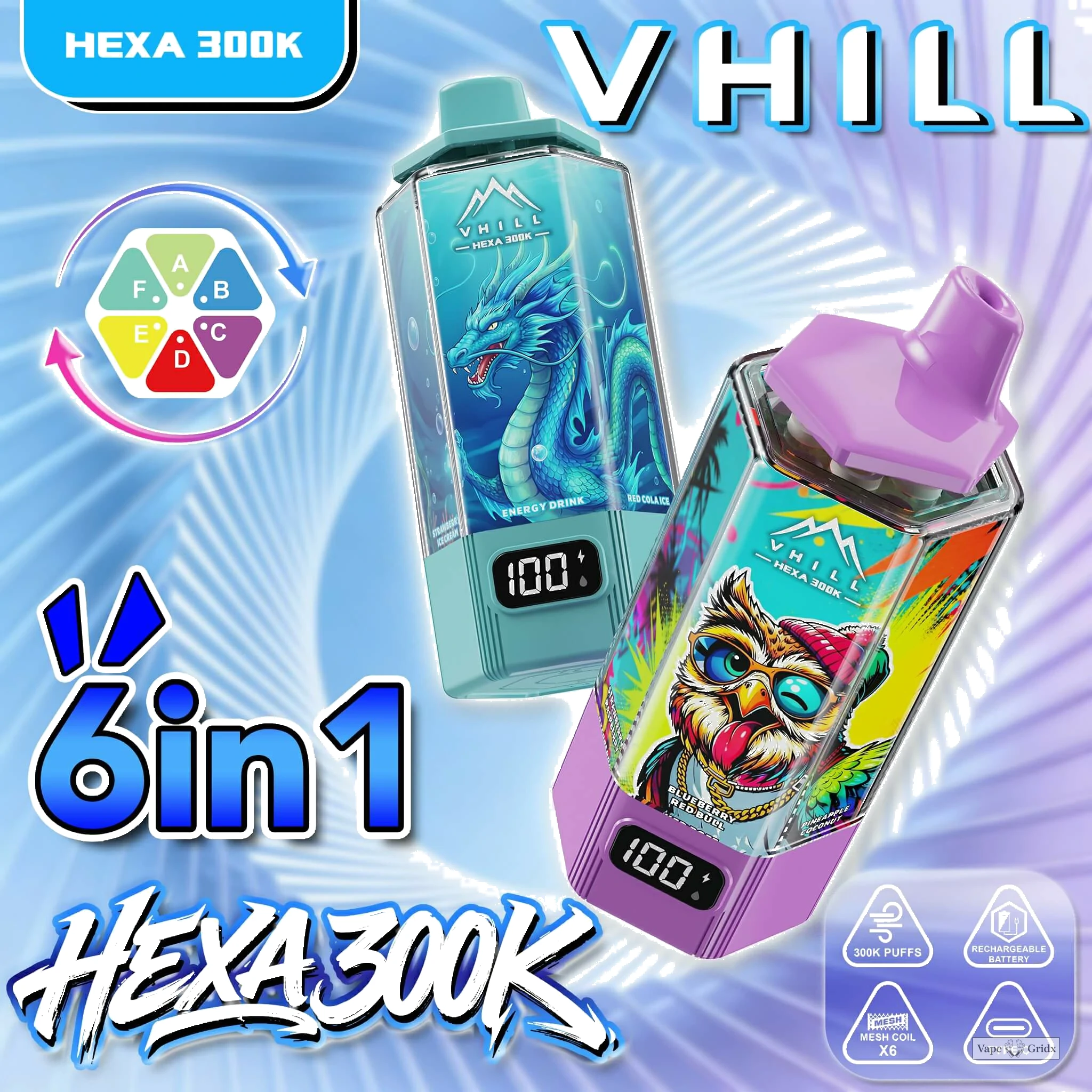VHILL HEXA 300000 300K Trekjes 6-in-1 Wegwerp vape - image 9