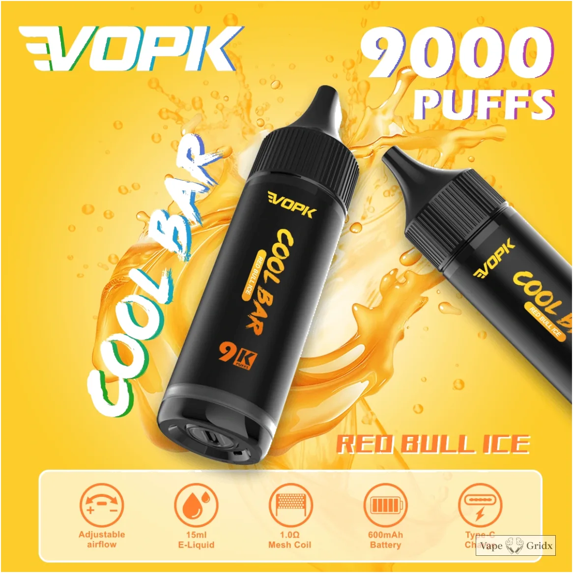 VOPK COOL Bar 9000 9K Trekjes Verstelbare Luchtstroom Wegwerp Vape - image 2