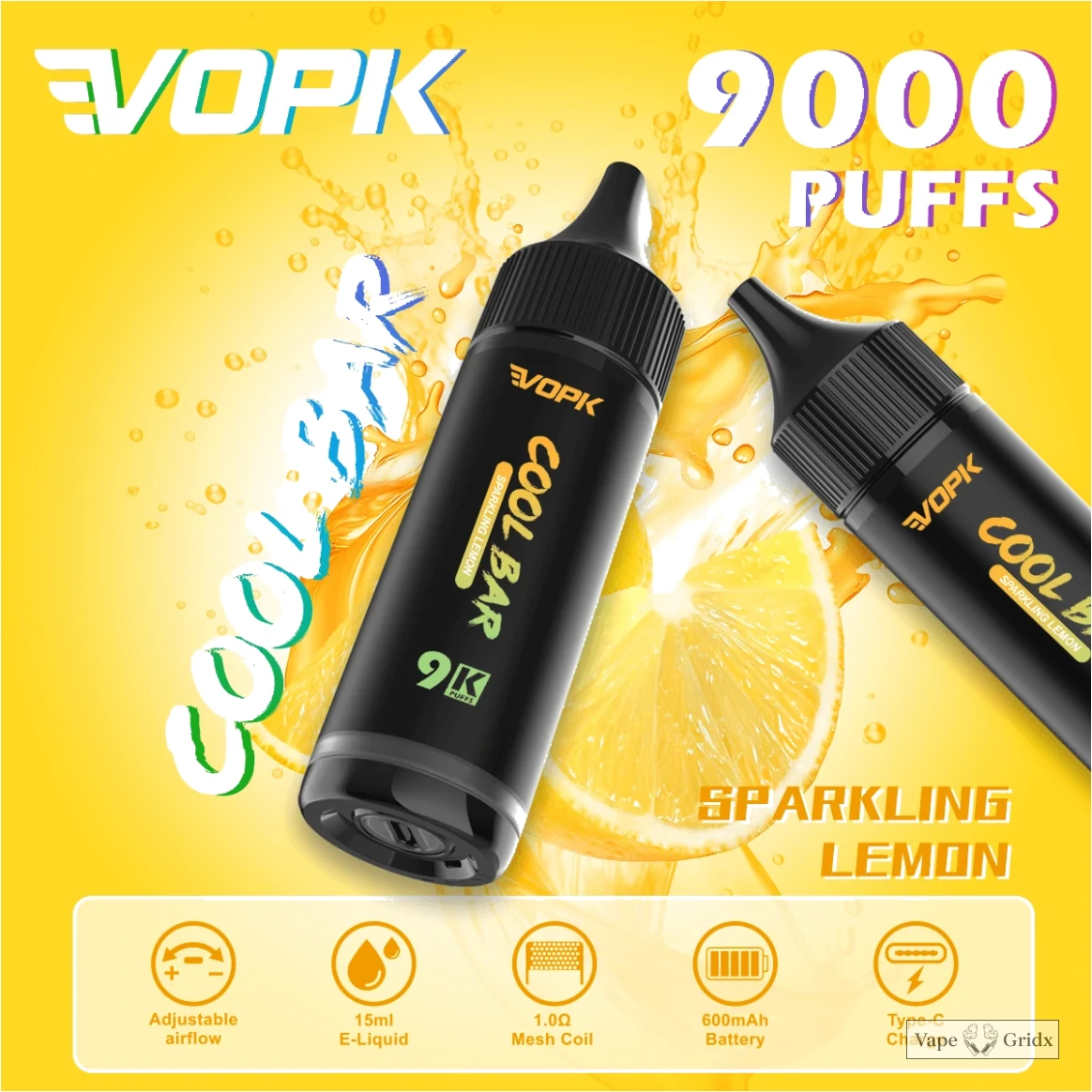 VOPK COOL Bar 9000 9K Trekjes Verstelbare Luchtstroom Wegwerp Vape - image 3