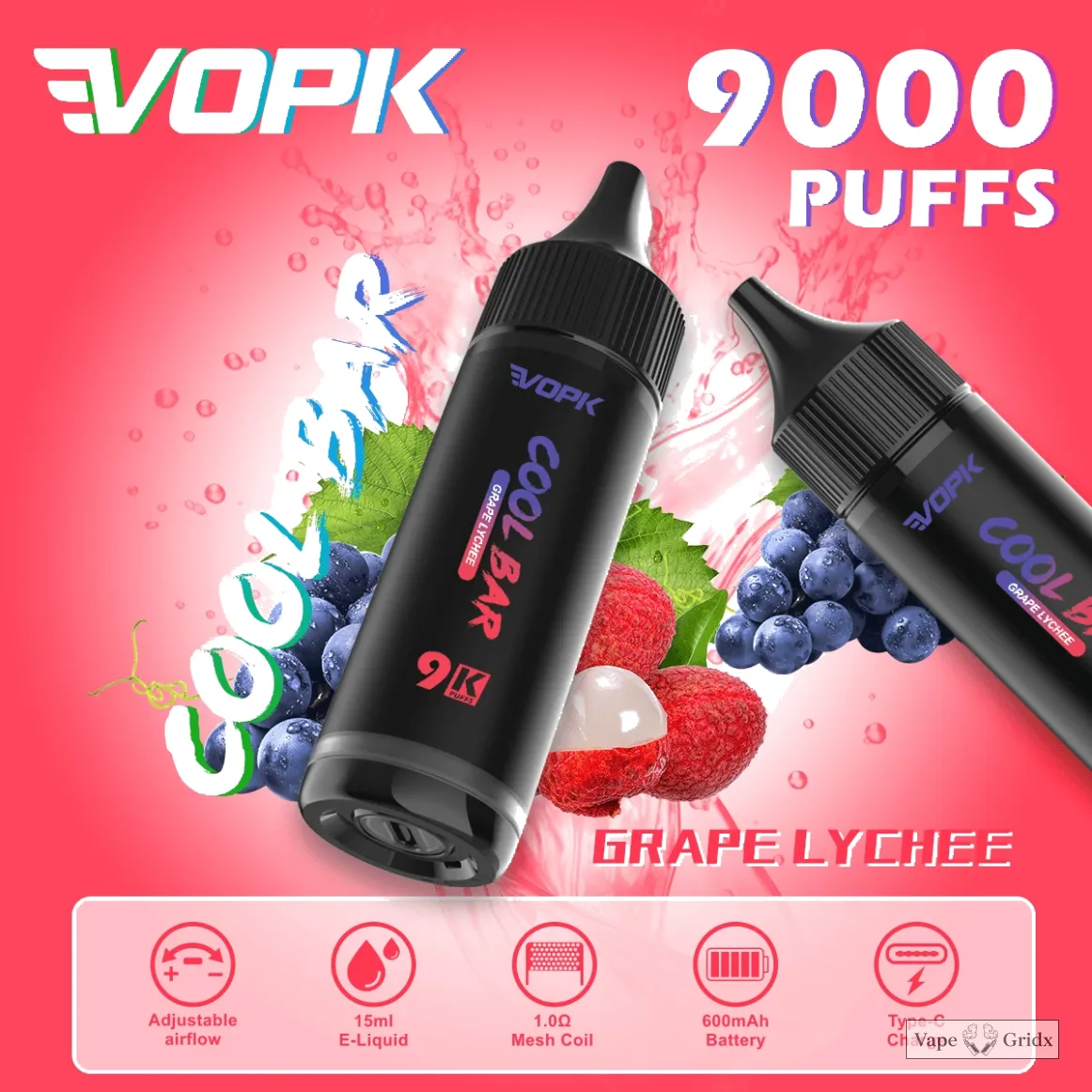 VOPK COOL Bar 9000 9K Trekjes Verstelbare Luchtstroom Wegwerp Vape - image 8