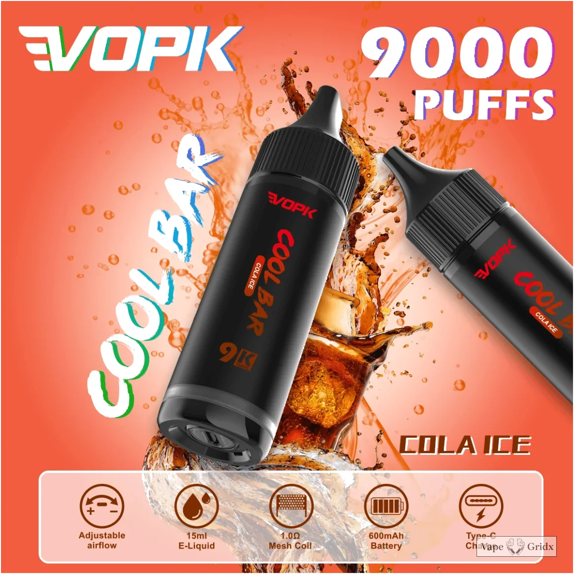 VOPK COOL Bar 9000 9K Trekjes Verstelbare Luchtstroom Wegwerp Vape - image 10