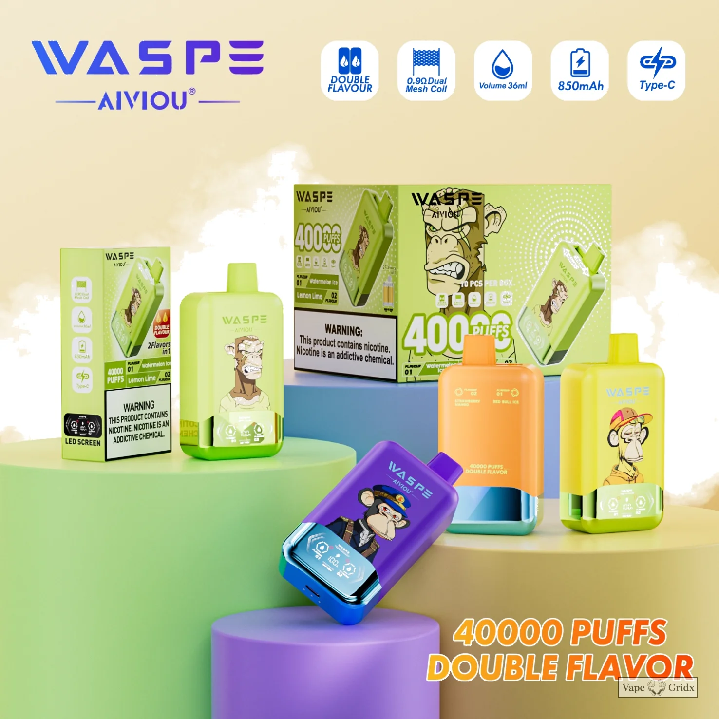 WASPE 2-in-1 40000 40K Trekjes Dual smaak Wegwerp vape