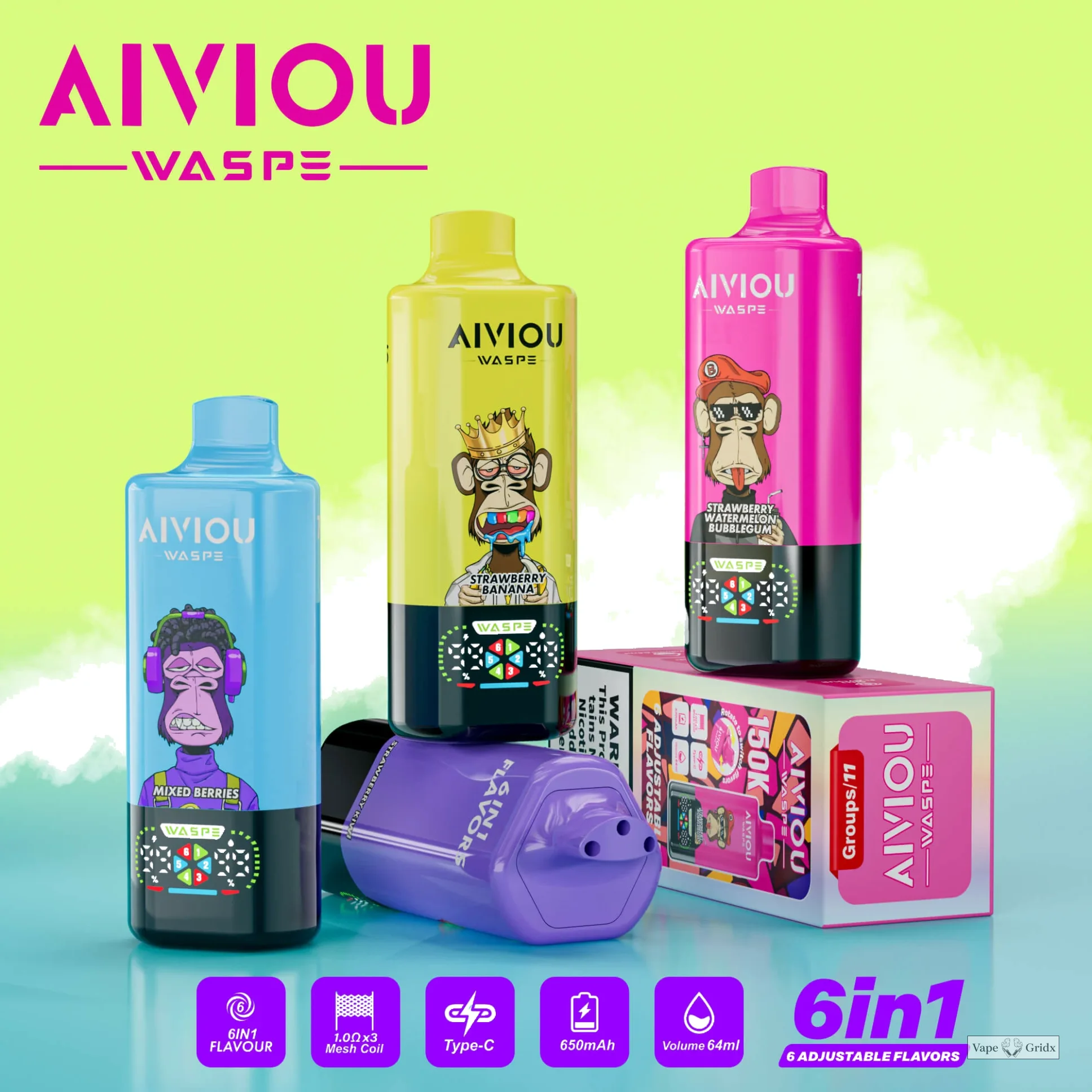 WASPE AIVIOU 150000 150K Trekjes 6-in-1 Wegwerp Vape
