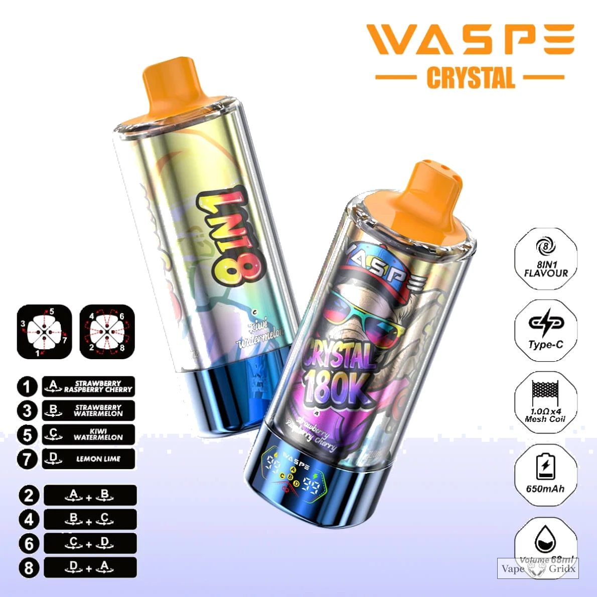 WASPE Crystal 180000 180K Trekjes 8-in-1 Wegwerp Vape - image 2