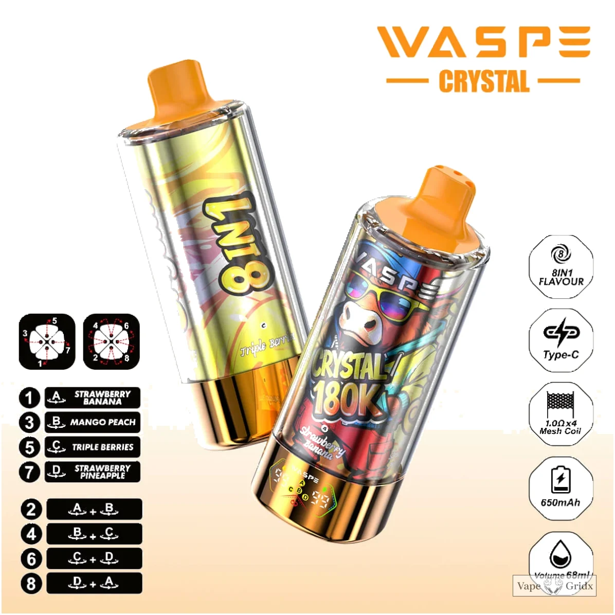 WASPE Crystal 180000 180K Trekjes 8-in-1 Wegwerp Vape - image 3