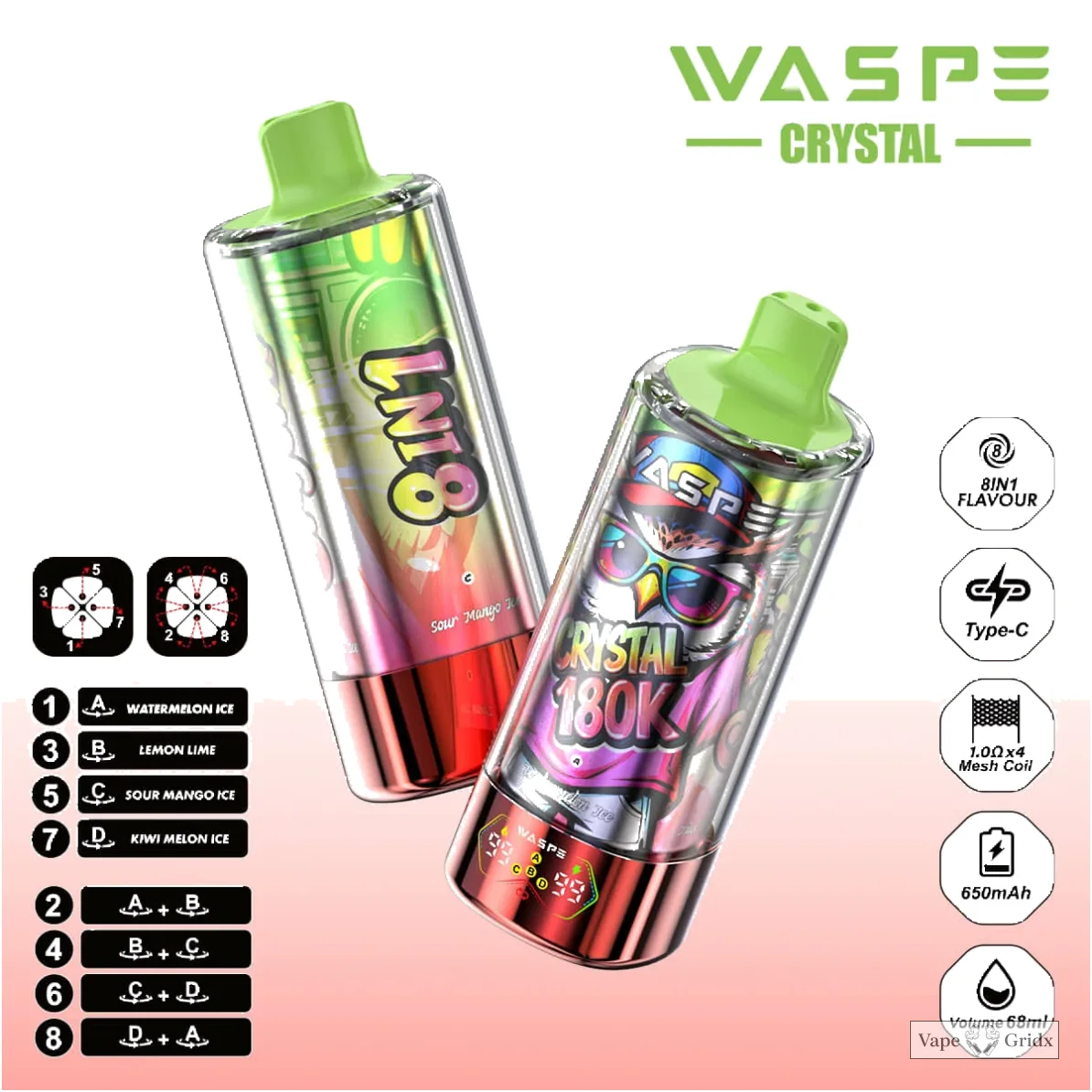 WASPE Crystal 180000 180K Trekjes 8-in-1 Wegwerp Vape - image 12
