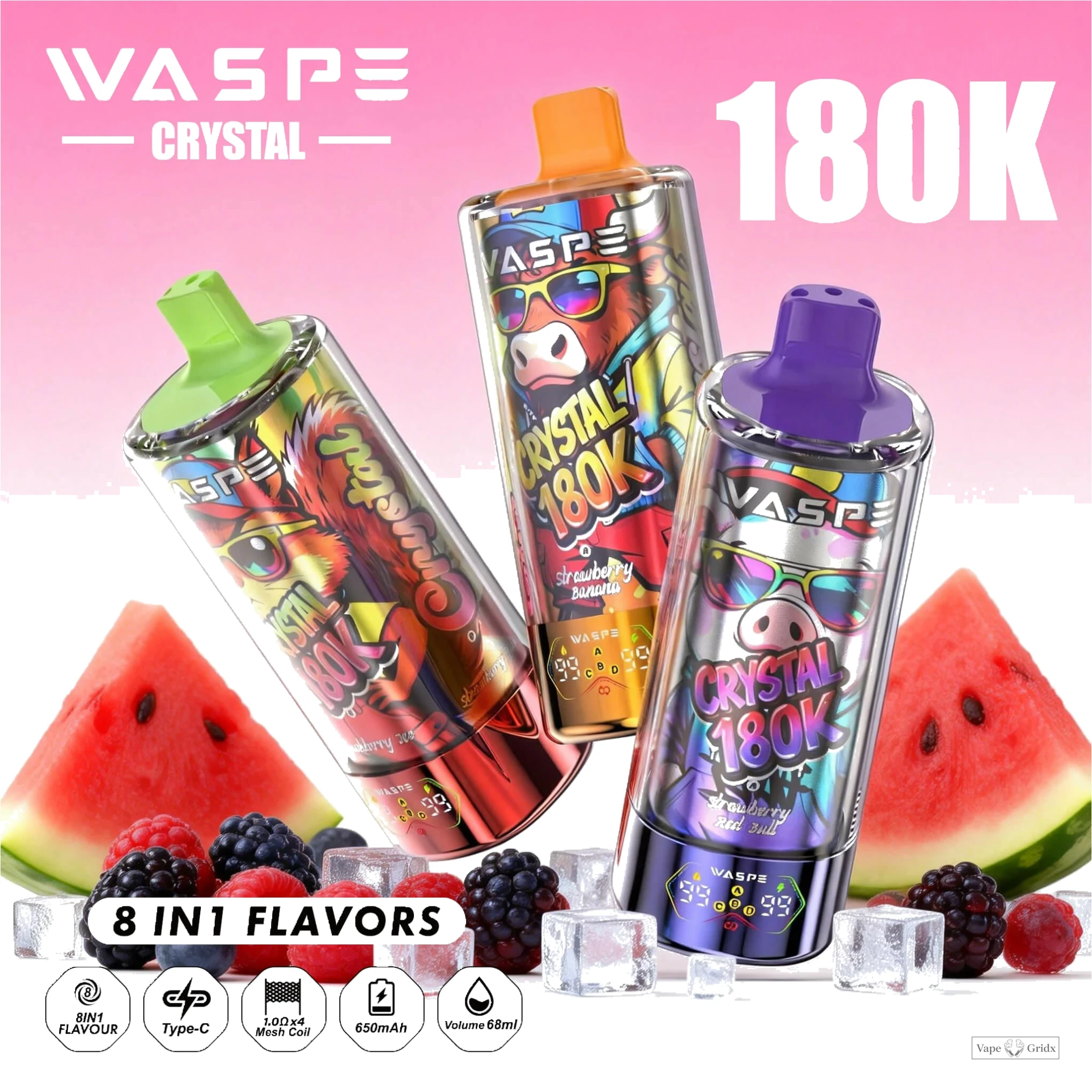 WASPE Crystal 180000 180K Trekjes 8-in-1 Wegwerp Vape
