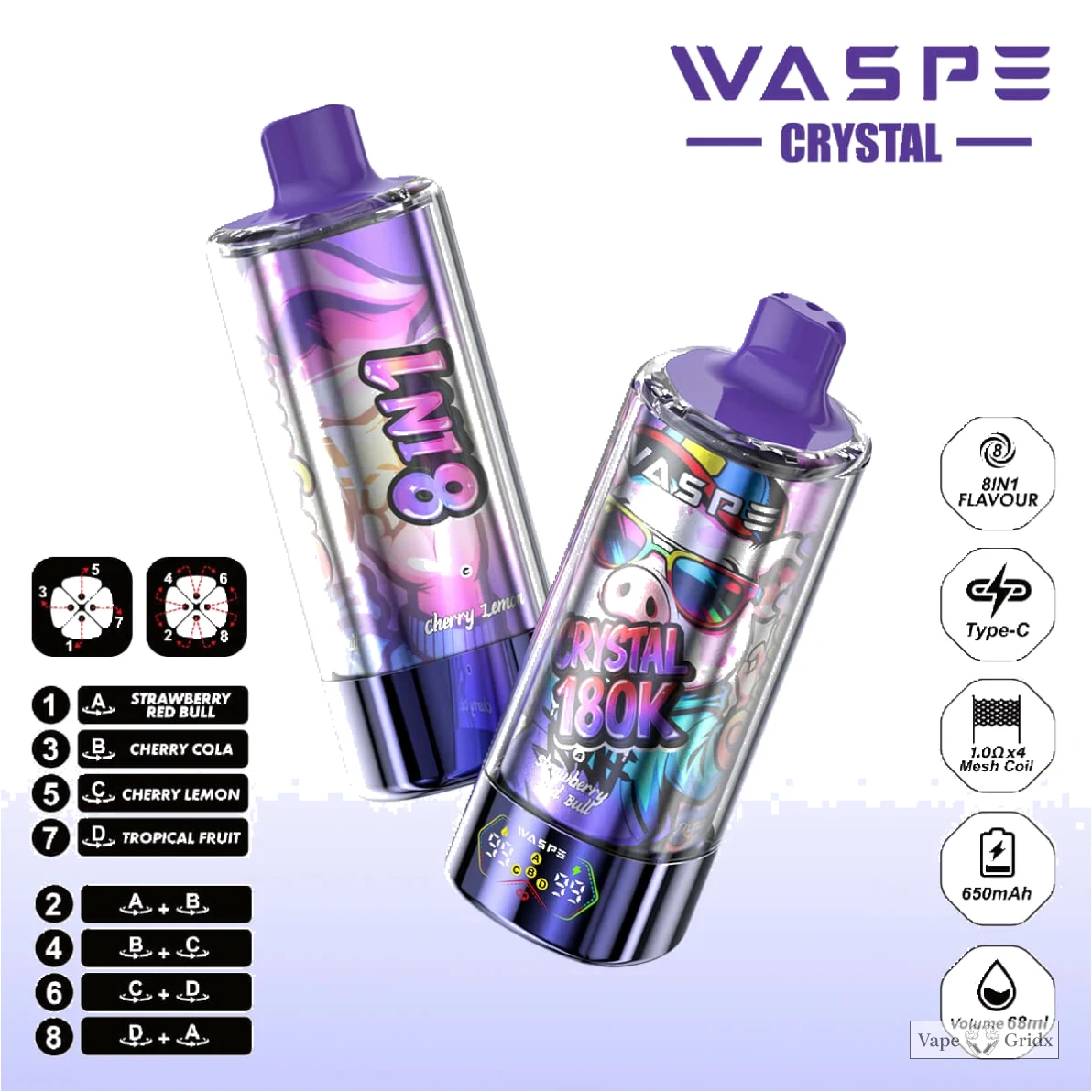 WASPE Crystal 180000 180K Trekjes 8-in-1 Wegwerp Vape - image 5