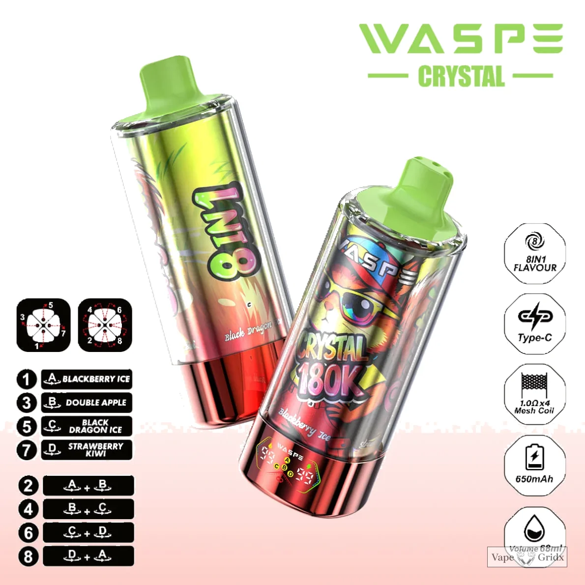 WASPE Crystal 180000 180K Trekjes 8-in-1 Wegwerp Vape - image 6