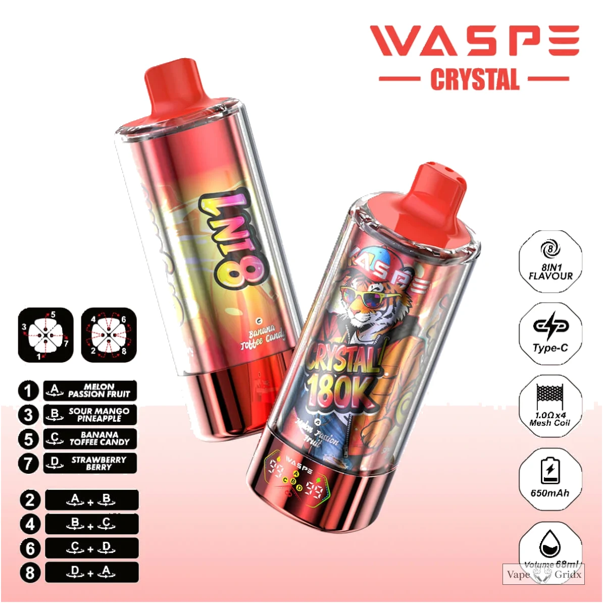 WASPE Crystal 180000 180K Trekjes 8-in-1 Wegwerp Vape - image 8