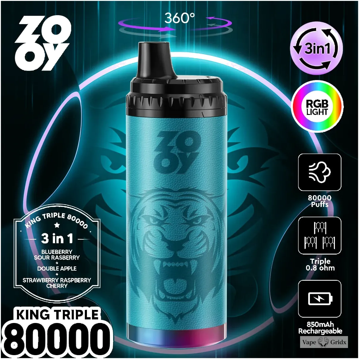 ZOOY King 80000 80K Trekjes 3-in-1 Wegwerp Vape