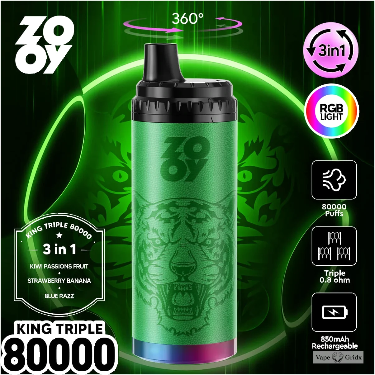 ZOOY King 80000 80K Trekjes 3-in-1 Wegwerp Vape - image 2